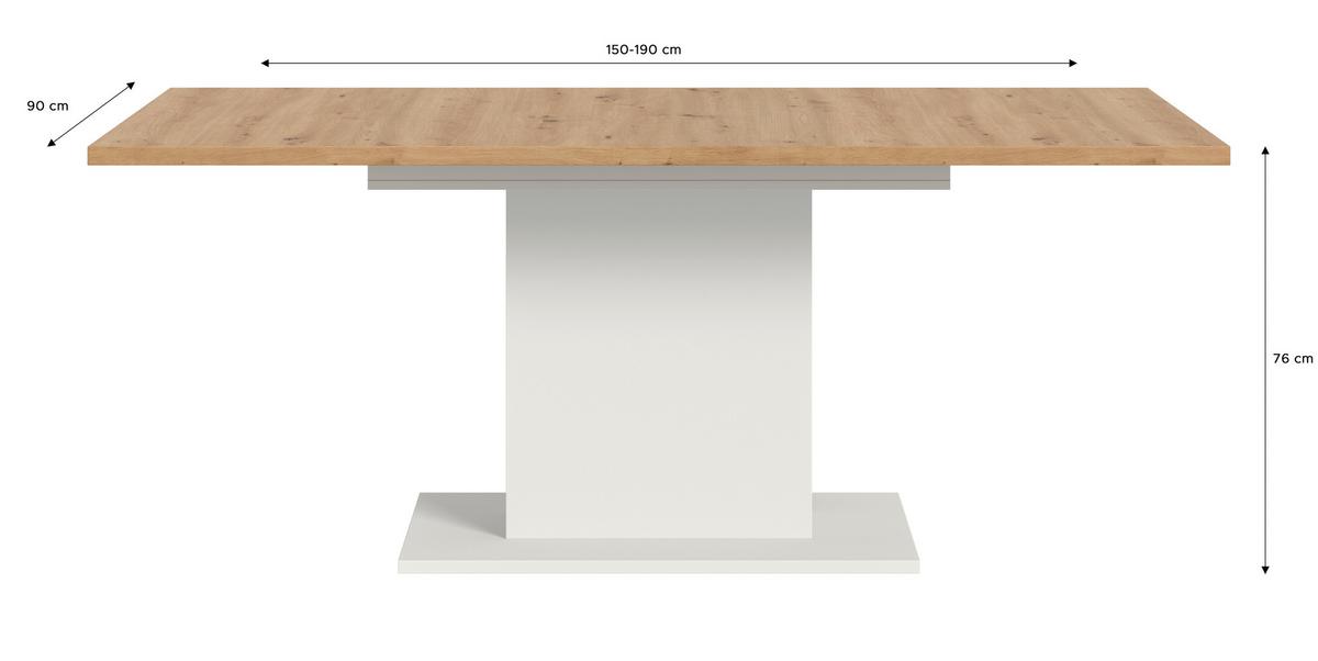 Ausziehtisch Marlon Eiche/Weiß ca. 150-190x90x76 cm - Eiche Artisan/Weiß, KONVENTIONELL, Holzwerkstoff (150-190/90/76cm)