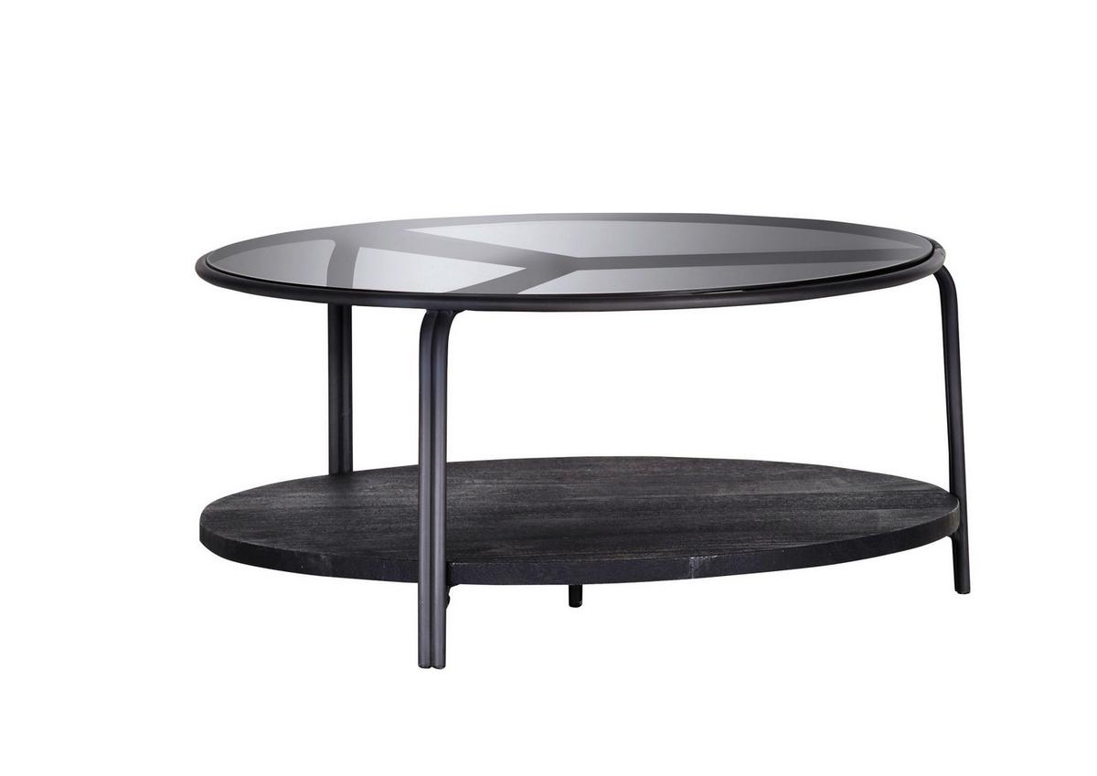 Couchtisch aus Mangoholz Ø ca. 86cm - Anthrazit/Schwarz, Modern, Glas/Holz (86/86/41cm) - Premium Living