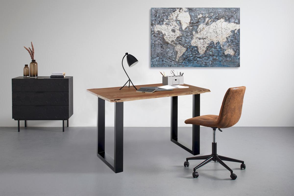 Schreibtisch in Schwarz/Akaziefarben - Schwarz/Akaziefarben, Natur, Holz/Metall (120/75/65cm) - Premium Living