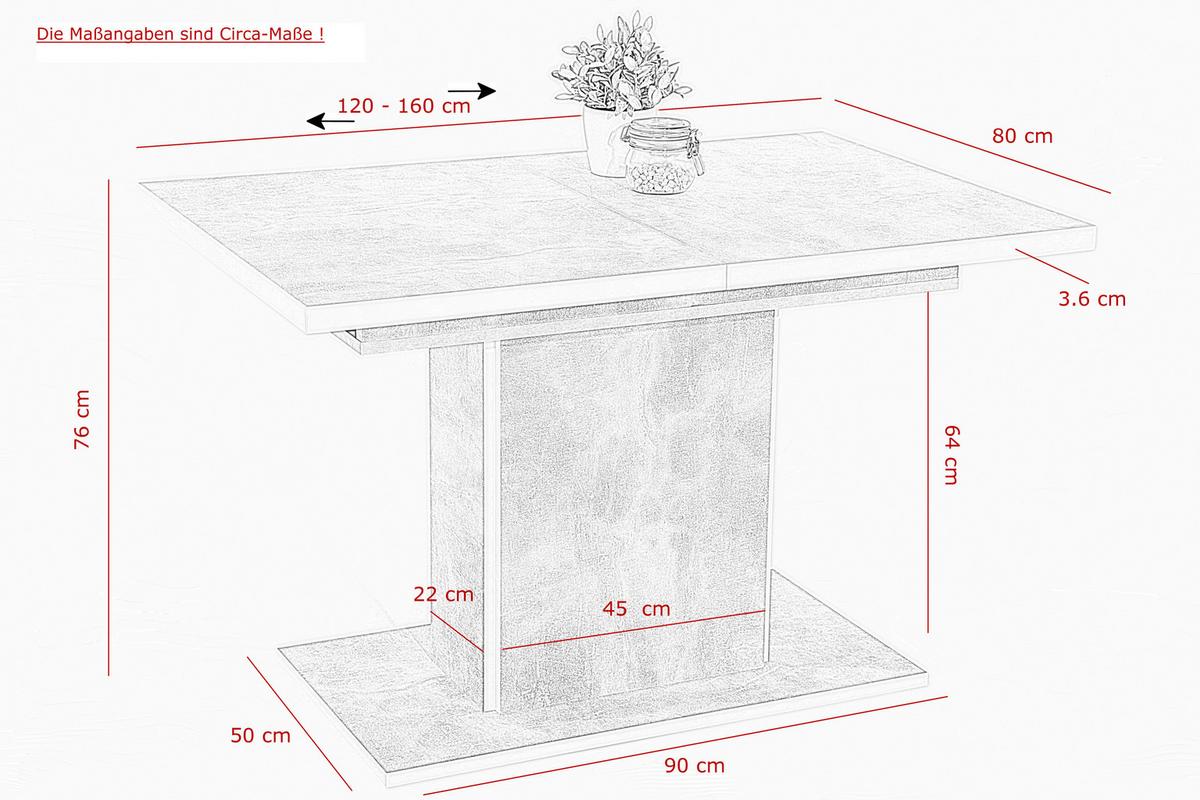 Ausziehtisch Alice in Hellgrau ca. 160x80x76cm - Hellgrau, MODERN, Holzwerkstoff (120/80/76cm) - MID.YOU