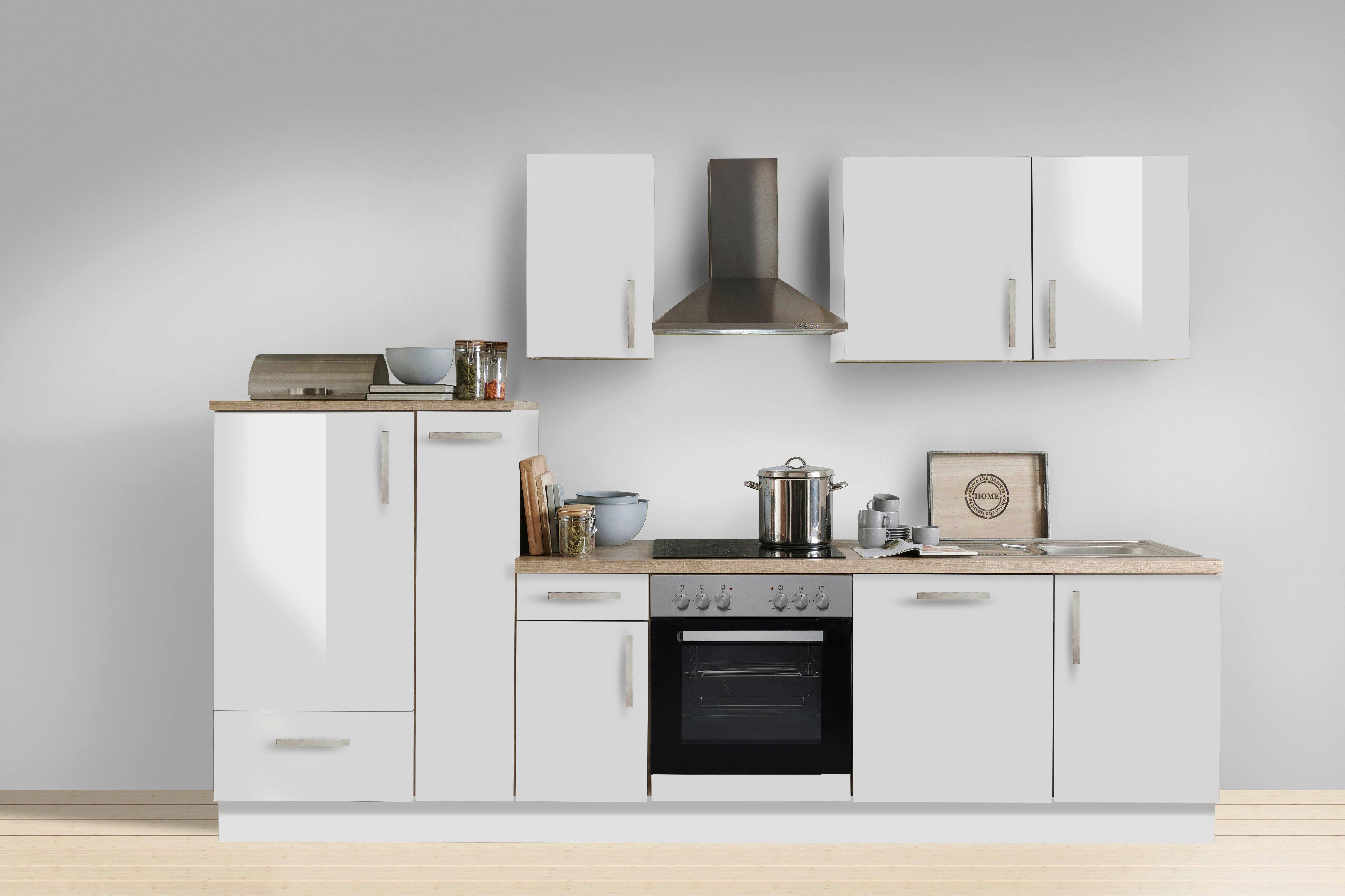 Küchenblock White-Premium Weiß Hochgl. B: ca. 300 cm - Weiß Hochglanz/Silberfarben, KONVENTIONELL, Holzwerkstoff/Metall (300cm) - Menke