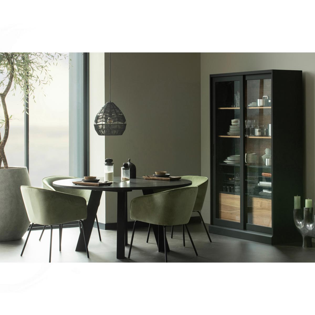 Vitrine James Schwarz/Walnussfarben B: 125cm - Nussbaumfarben/Walnussfarben, Design, Glas/Holz (125/200/57cm) - Livetastic