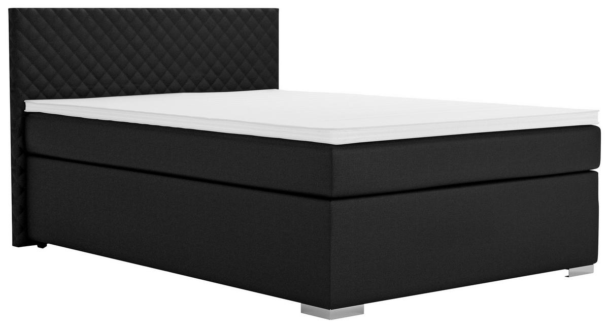 Boxspringbett Mali New in Schwarz ca. 140x200cm - Chromfarben/Schwarz, KONVENTIONELL, Kunststoff/Textil (140/200cm) - Based