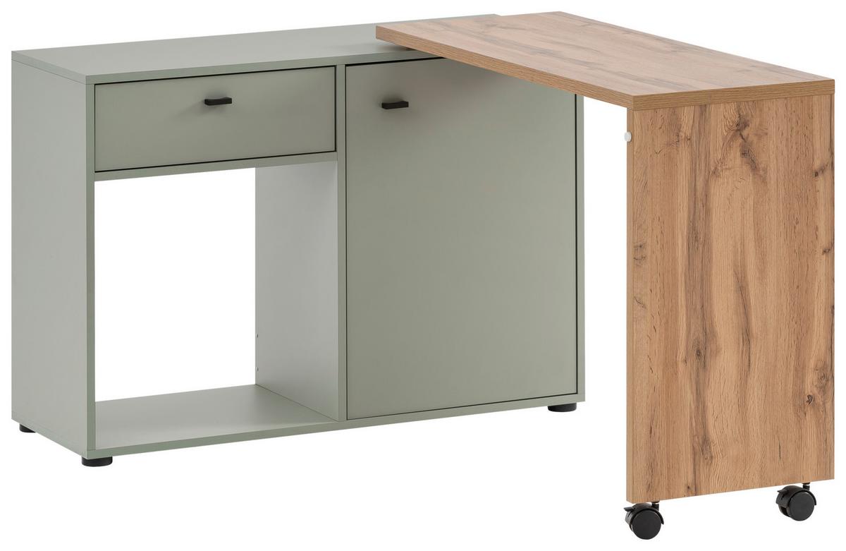 Schreibtisch Tiny Working Grün/Eichefarben - Eichefarben/Schwarz, MODERN, Holzwerkstoff/Kunststoff (104,6/75,3/39cm) - MID.YOU