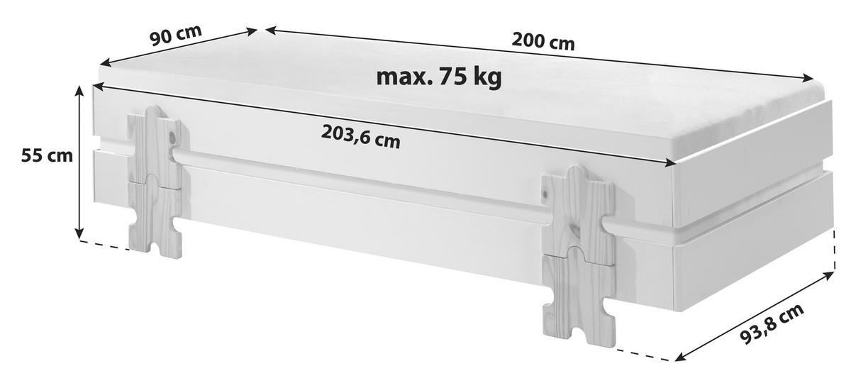 Stapelbett Modulo Weiß - Weiß/Kieferfarben, MODERN, Holz/Holzwerkstoff (90/200cm) - Vipack