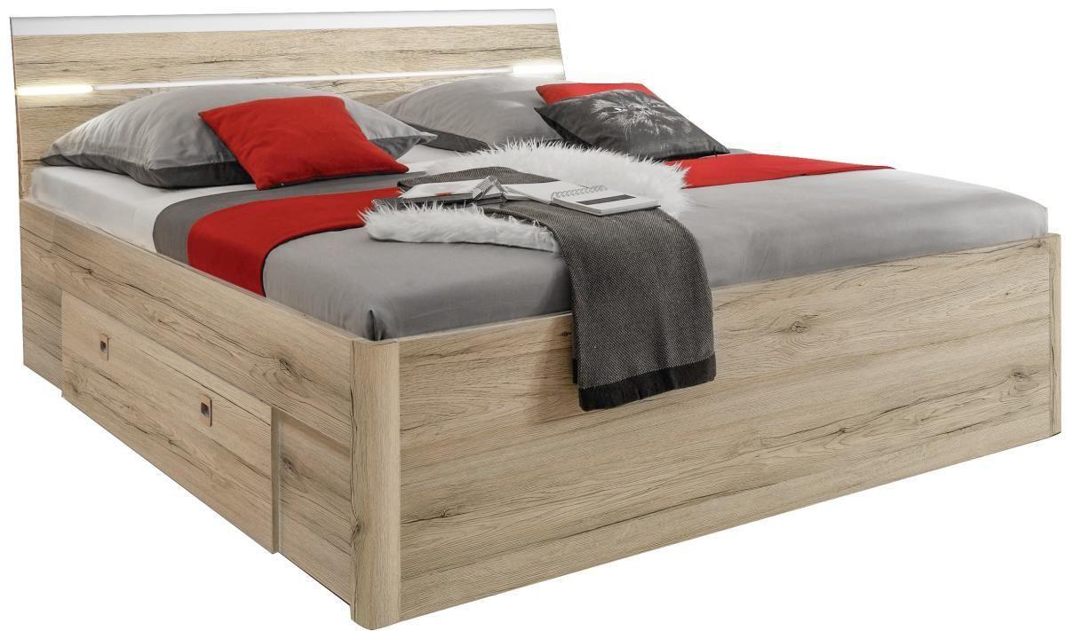 Ágykeret Ágyneműtartóval Mars - tölgyfa/fehér, Modern, faalapú anyag (180/200cm)