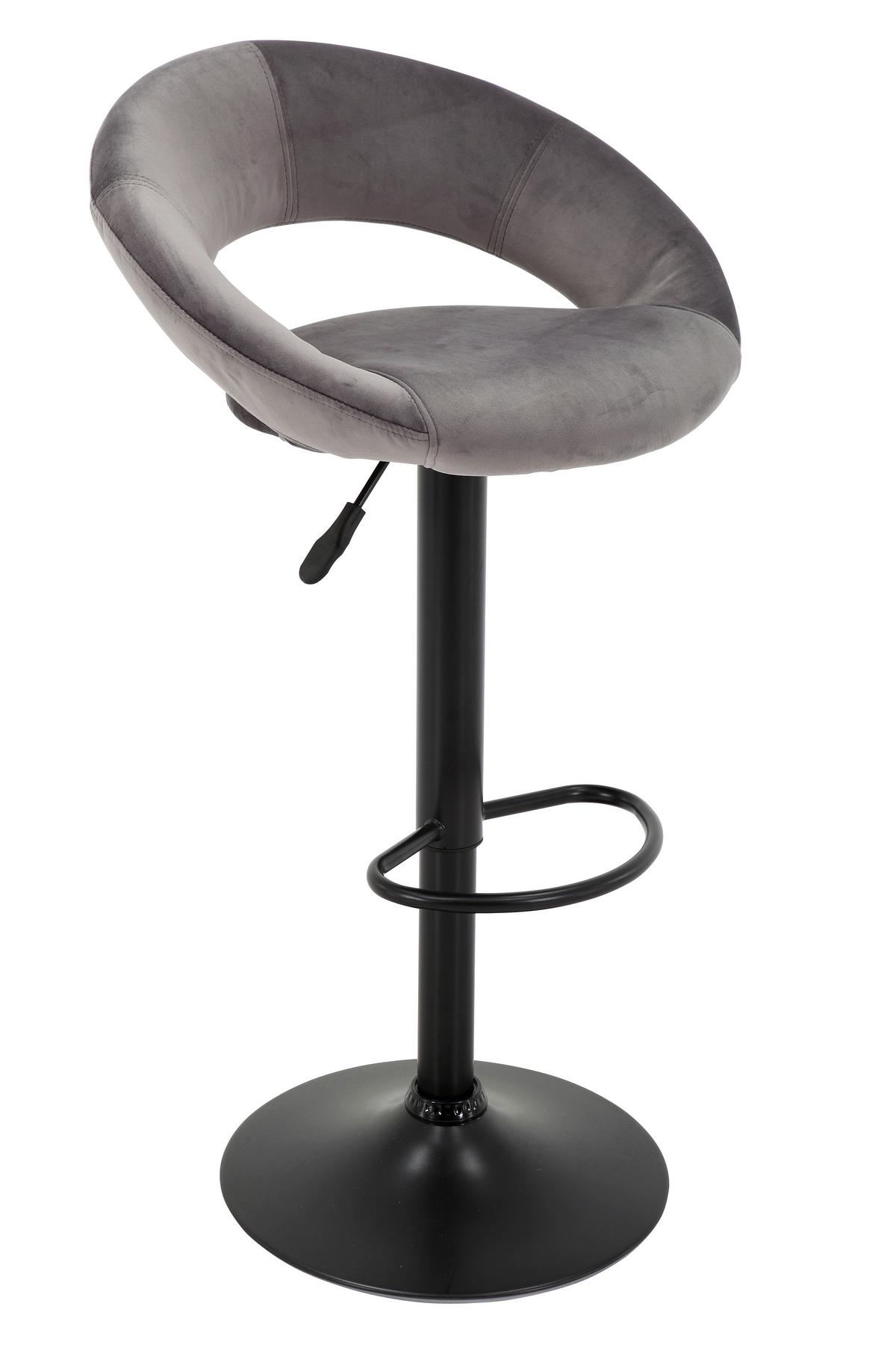 Barhocker aus Samt in Grau - Schwarz/Grau, Modern, Textil/Metall (56/82-103/50cm) - Mömax