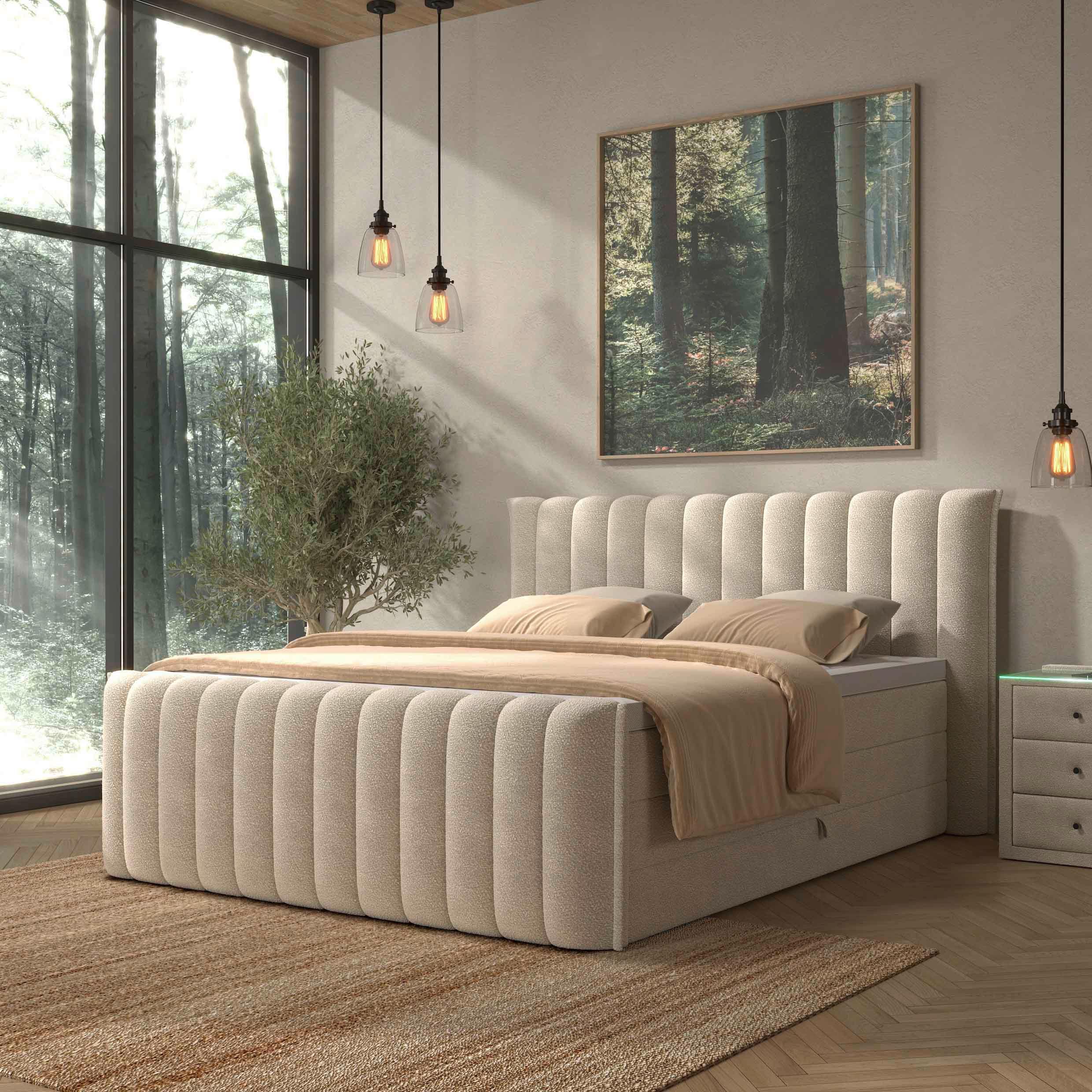 PAT BOXSPRING LINA - bej, Konventionell, plastic/lemn (200/200cm) - Premium Living