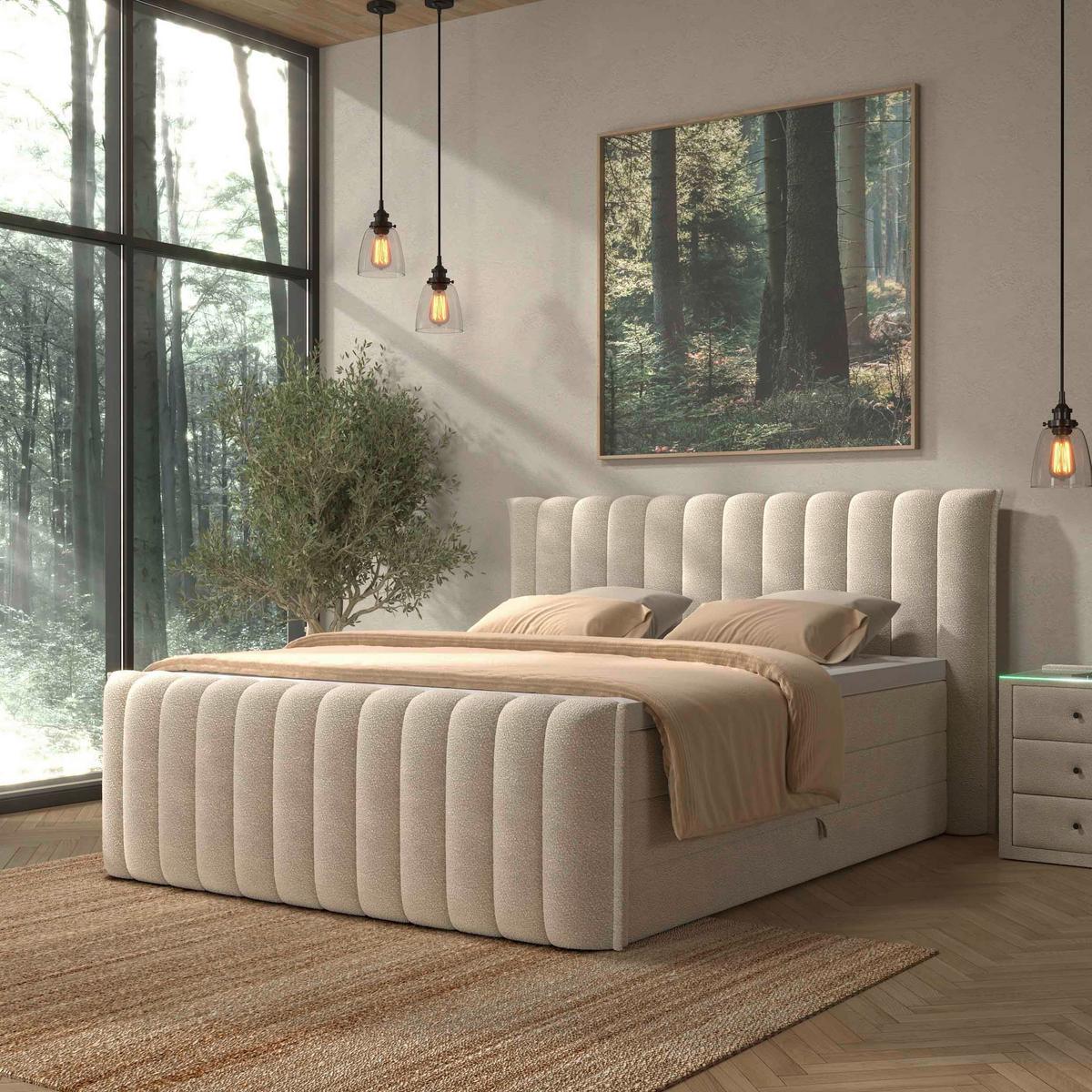 PAT BOXSPRING LINA - bej, Konventionell, plastic/lemn (200/200cm) - Premium Living