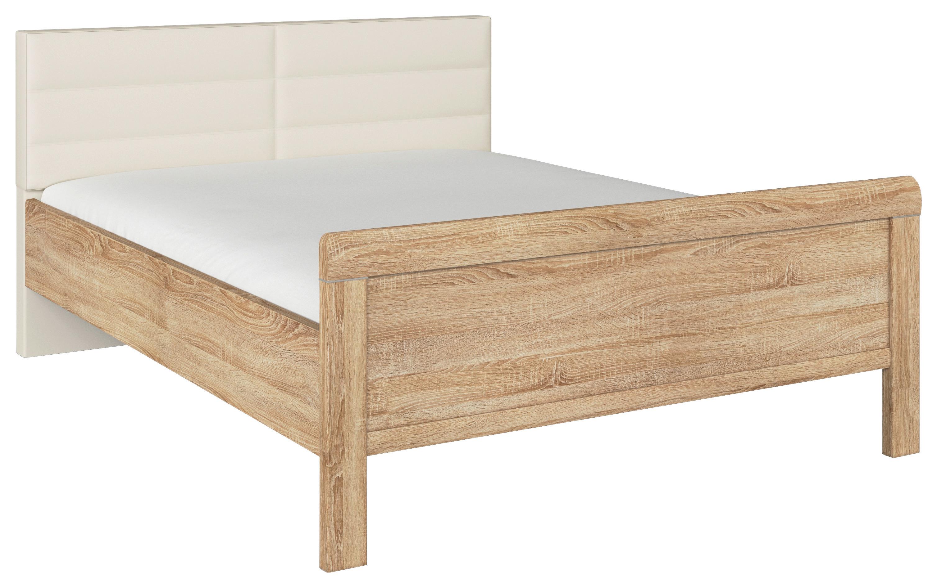 Postelja Evelyn, Barva Hrasta, Barva Šampanjca, 180x200 - barve šampanjca/hrast sonoma, Design, leseni material/tekstil (180/200cm) - Novel