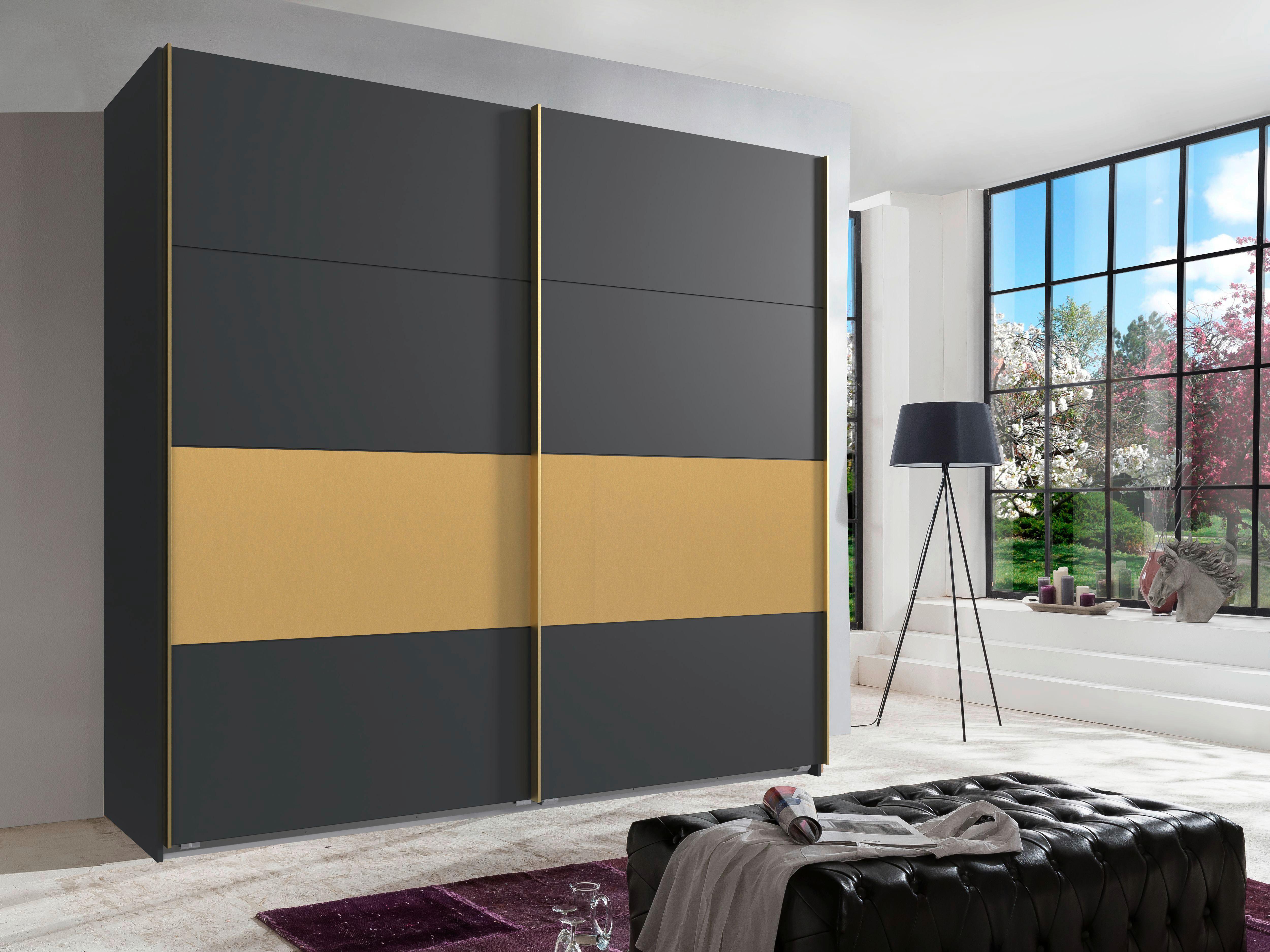 Tolóajtós Szekrény Dubai - grafitszürke/arany, Lifestyle, faalapú anyag/fém (225/208/65cm) - Boxxx