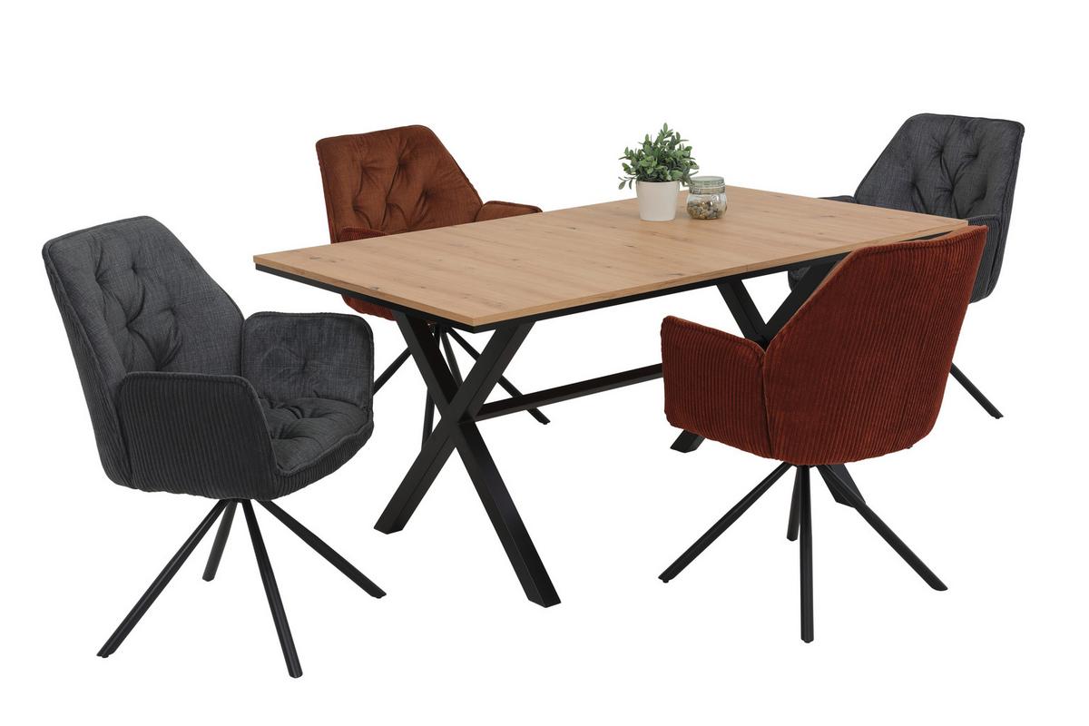 Armlehnstuhl-Set Inge 2er-Set Cord Anthrazit - Anthrazit/Schwarz, MODERN, Textil/Metall (58/88/63cm) - MID.YOU