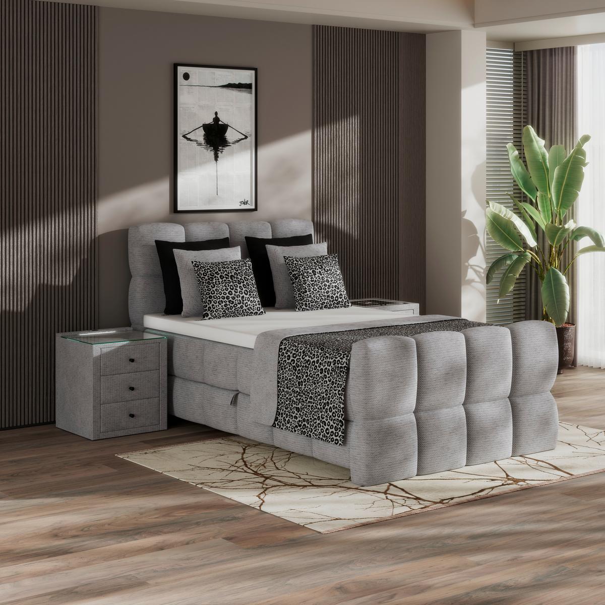 Postelja Boxspring Brisbane, Barva Šampanjca, 120x200 - barve šampanjca/črna, Trend, kovina/umetna masa (120/200cm) - Premium Living