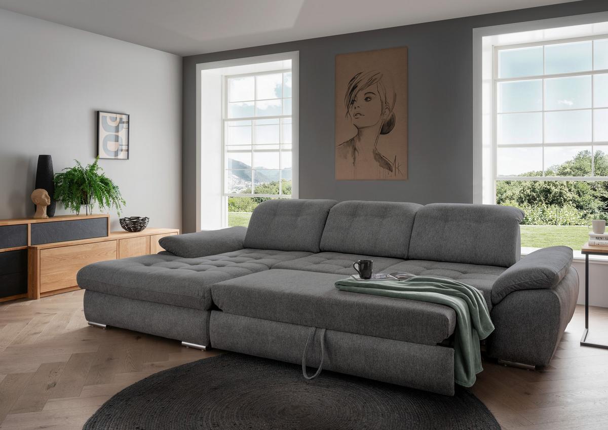 Ecksofa Rigatti mit Bettkasten ca. 184x314 cm Anthrazit - Chromfarben/Anthrazit, MODERN, Textil/Metall (184/314cm) - Livetastic