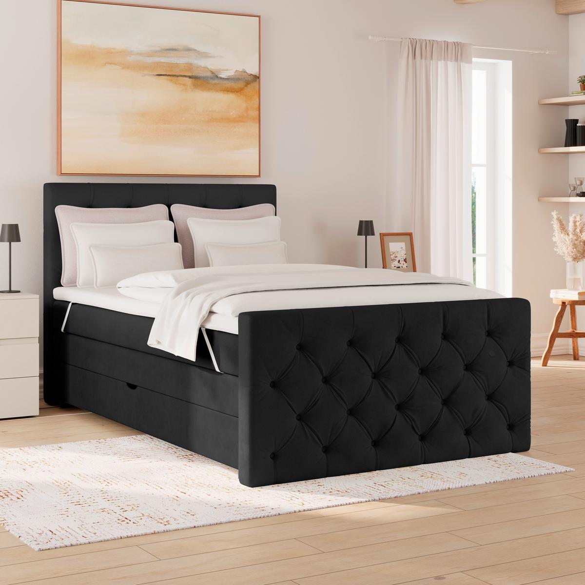Boxspring Krevet Elio - bež/crna, Romantično / ladanjski, tekstil/plastika (140/200cm) - Modern Living