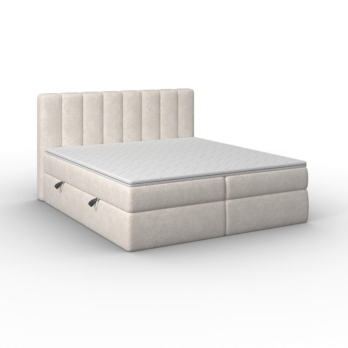 Boxbett Mala ca. 180x200 Creme mit Topper - Creme/Schwarz, Modern, Holz/Holzwerkstoff (180/200cm) - Bessagi Home