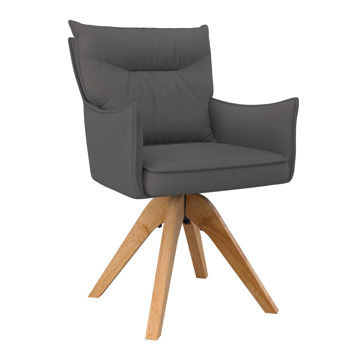 Armlehnstuhl Lorelei Grau Webstoff Drehbar Gepolstert - Naturfarben/Grau, MODERN, Holz/Textil (58/87/63cm) - Bessagi Home