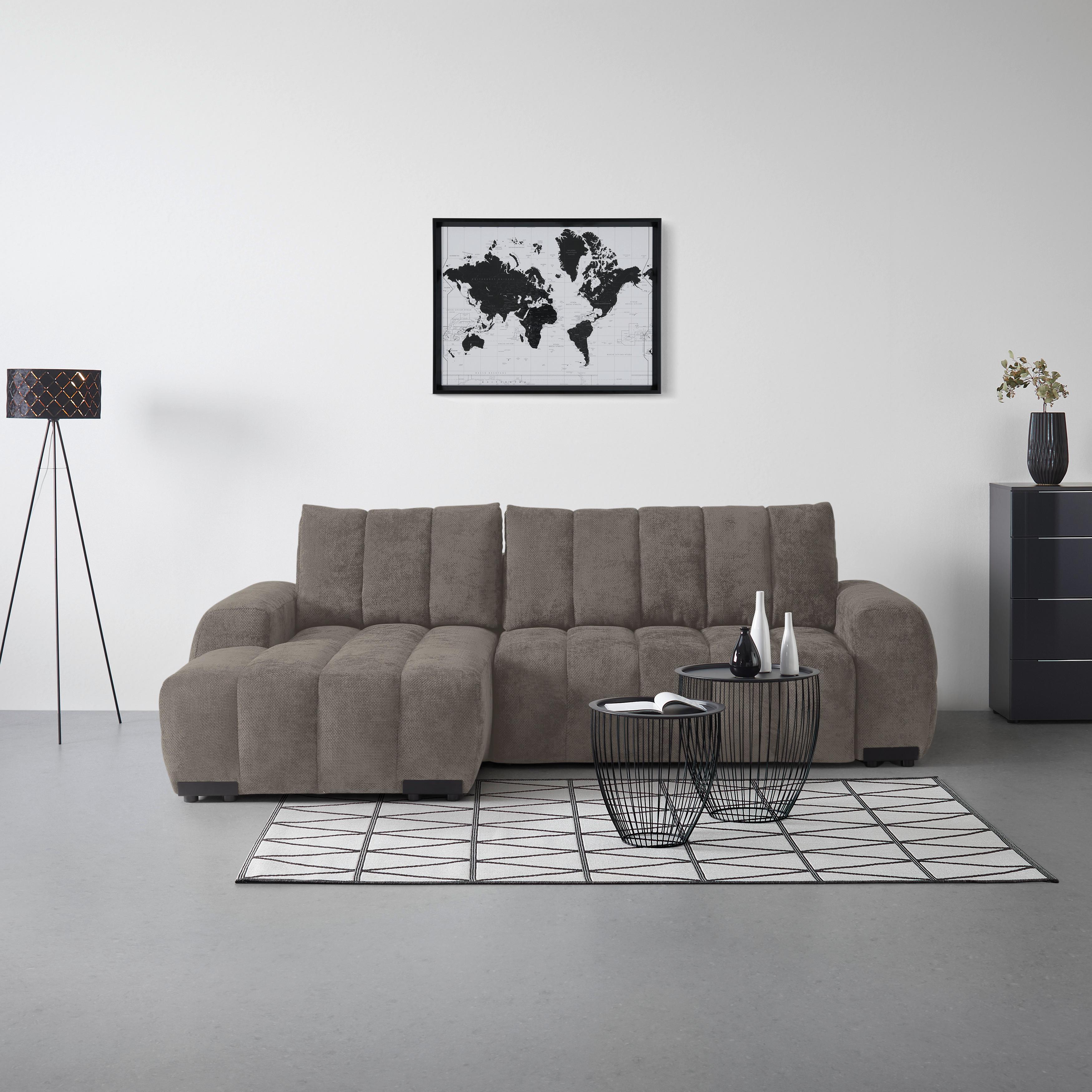 Wohnlandschaft Bolonia Graubraun - Schwarz Hochglanz/Graubraun, MODERN, Textil/Metall (166/93/273cm) - Mömax