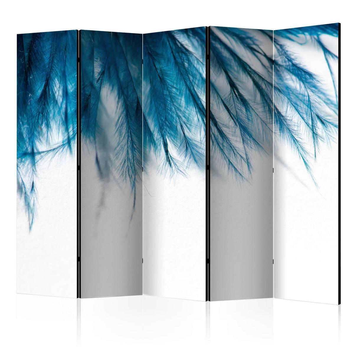 Paravan Sapphire Feathers I, 5-Delni, Dvostranski - modra/bela, Basics, tekstil/les (225/172/3cm) - artgeist