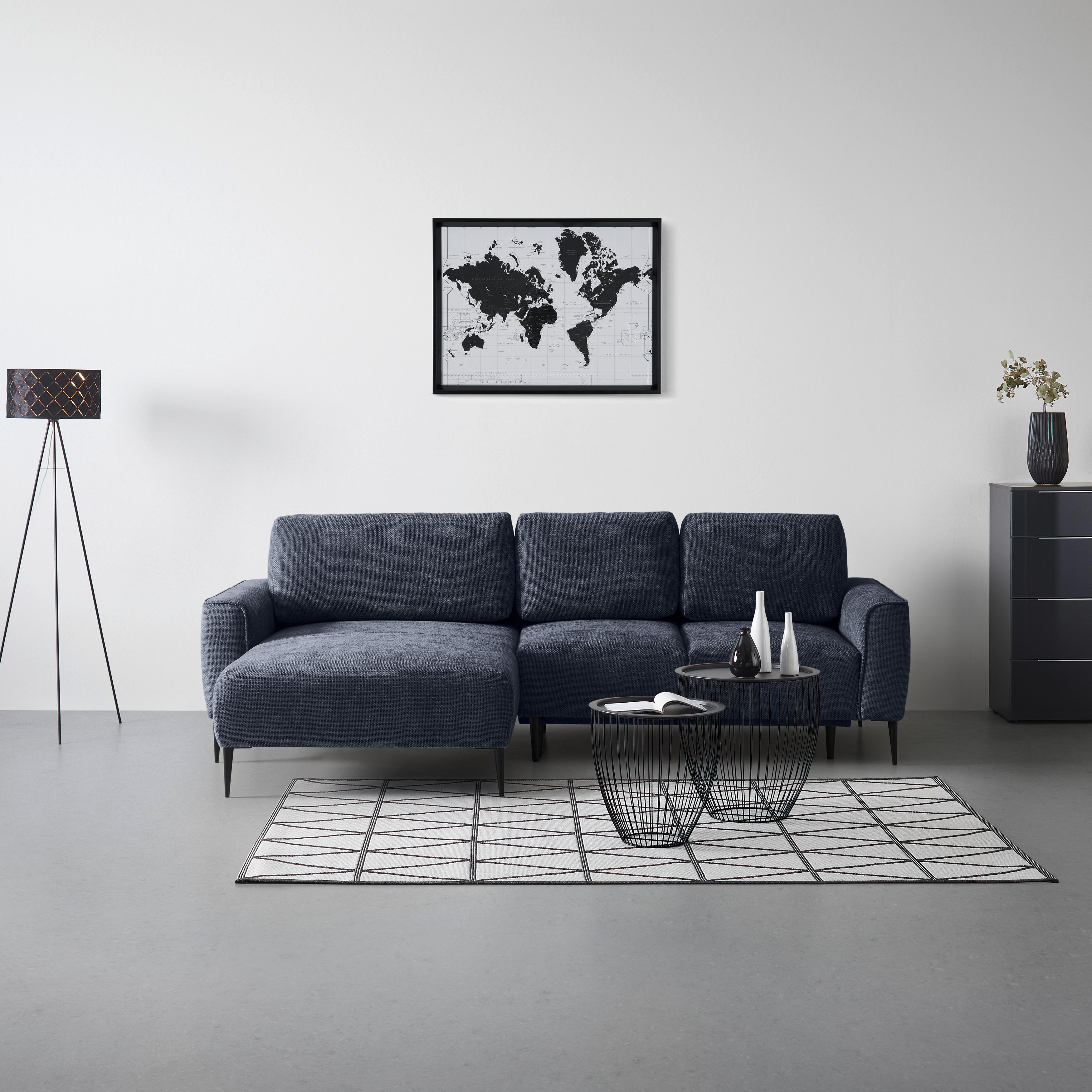 Ecksofa Custom Royalblau - Schwarz/Dunkelblau, MODERN, Textil/Metall (164/255cm) - Mömax