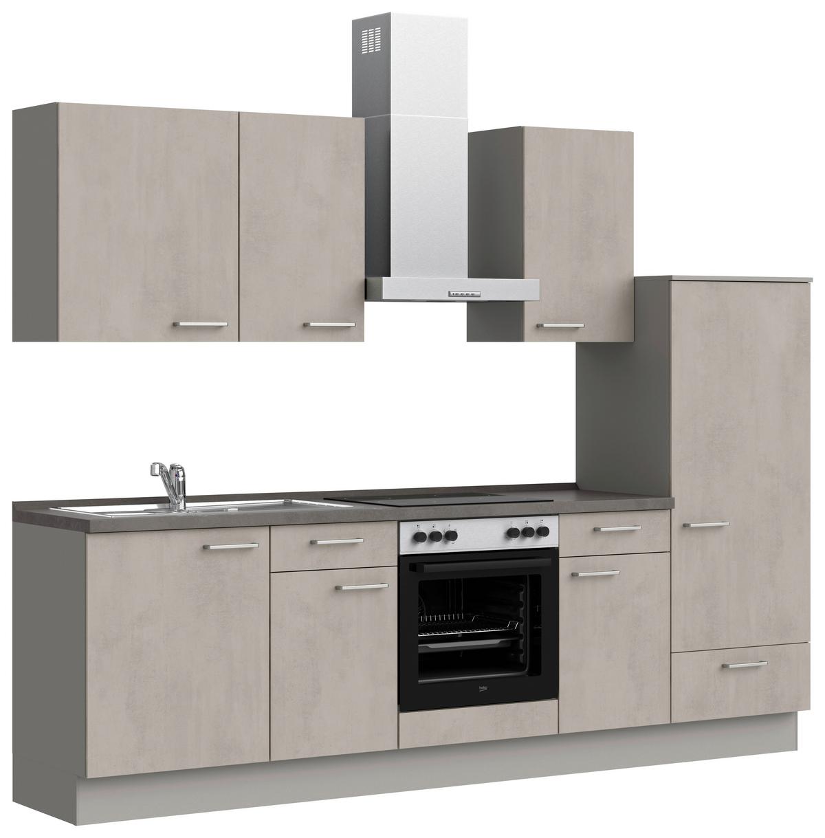 Küchenblock Riva Low m. Geräten Grau - Schieferfarben/Edelstahlfarben, MODERN, Holzwerkstoff/Metall (270cm) - Nobilia