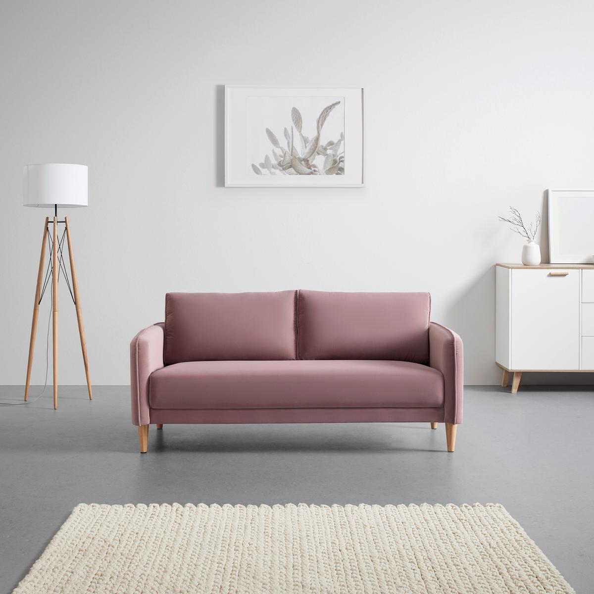 Sofa Livia Rosa Samt - Rosa/Naturfarben, MODERN, Holz/Textil (176/78/76cm) - Bessagi Home