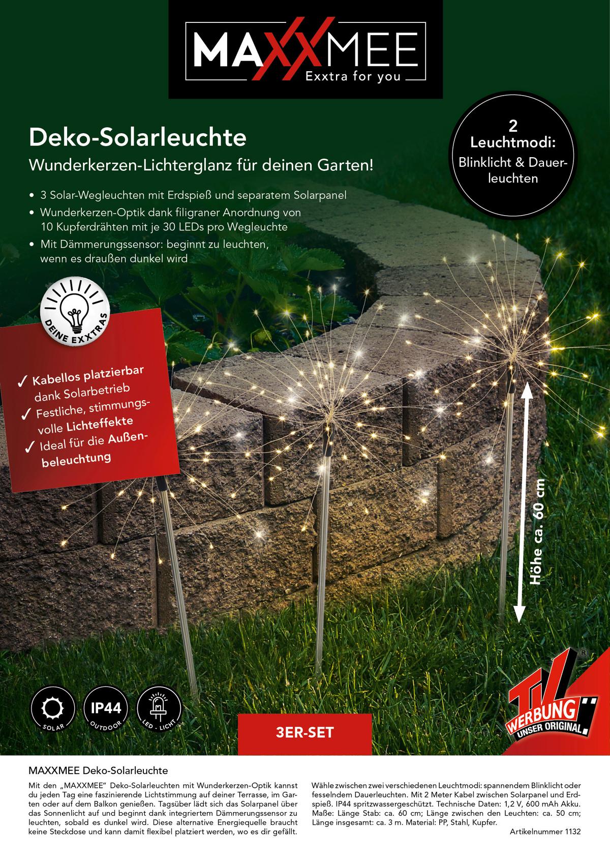 Solarleuchte Maxxmee 3-teilig - Design, Kunststoff (1,3/1,3/68cm)
