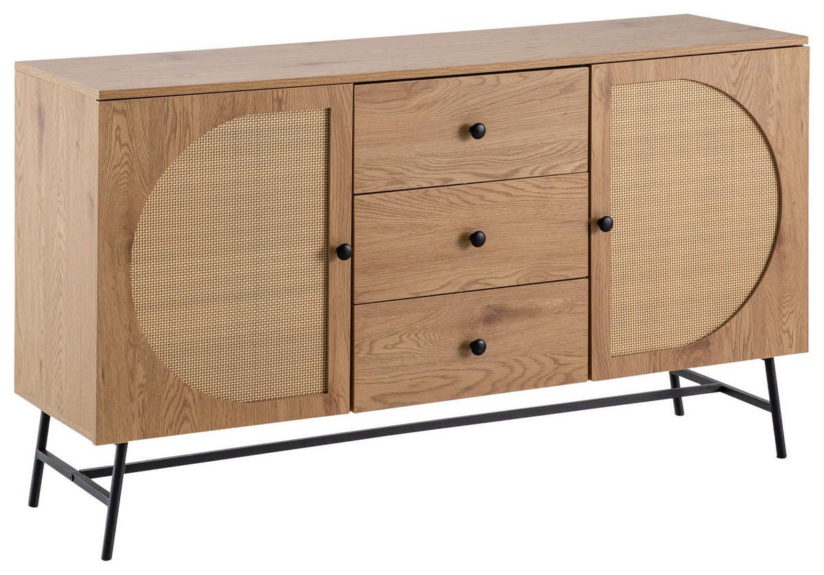 Komoda Sonoma, Videz Hrasta - črna/barve hrasta, Design, kovina/leseni material (140/80/40cm) - MID.YOU