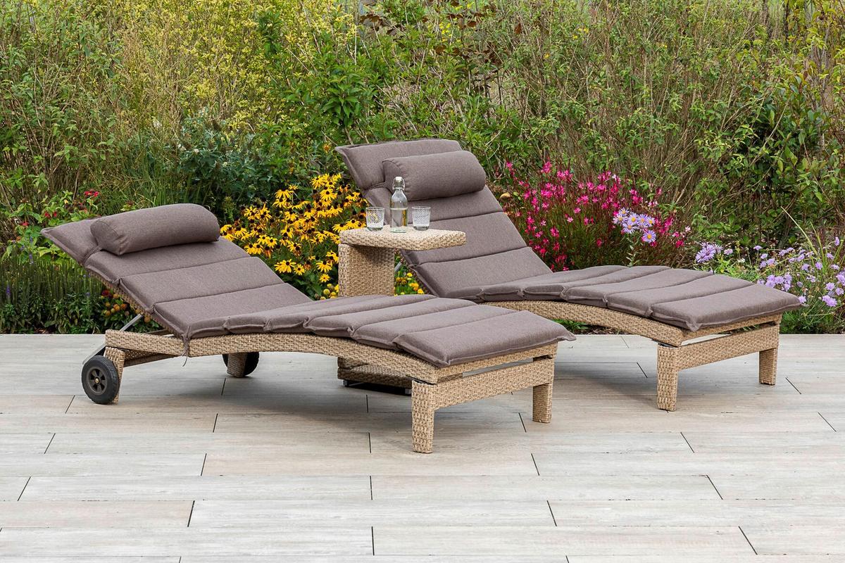 GARTENLIEGE ANDALUSIA - Beige/Braun, MODERN, Textil/Metall (90/100/208cm) - Gardenson