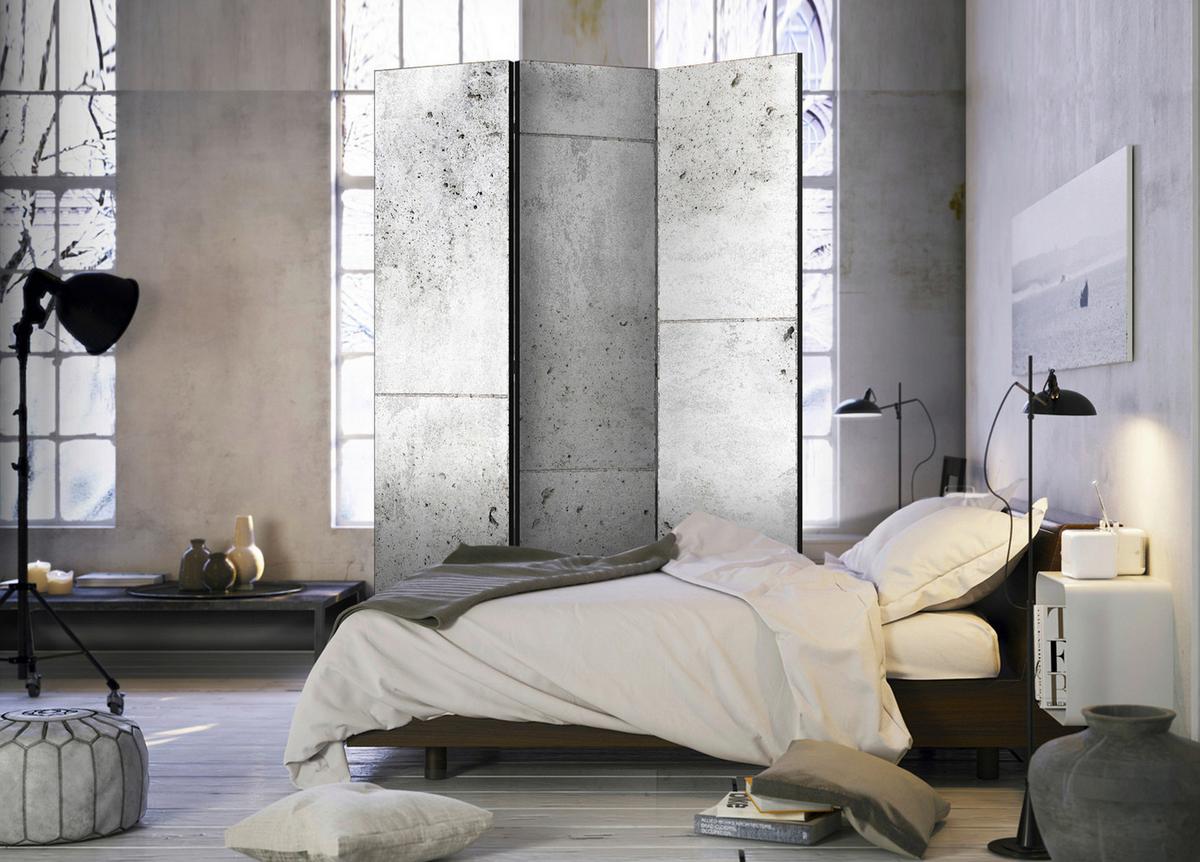 Paravan Concretum Murum, 3-Delni, Akustičen - sivobela, Basics, umetna masa/tekstil (135/172/3cm) - artgeist