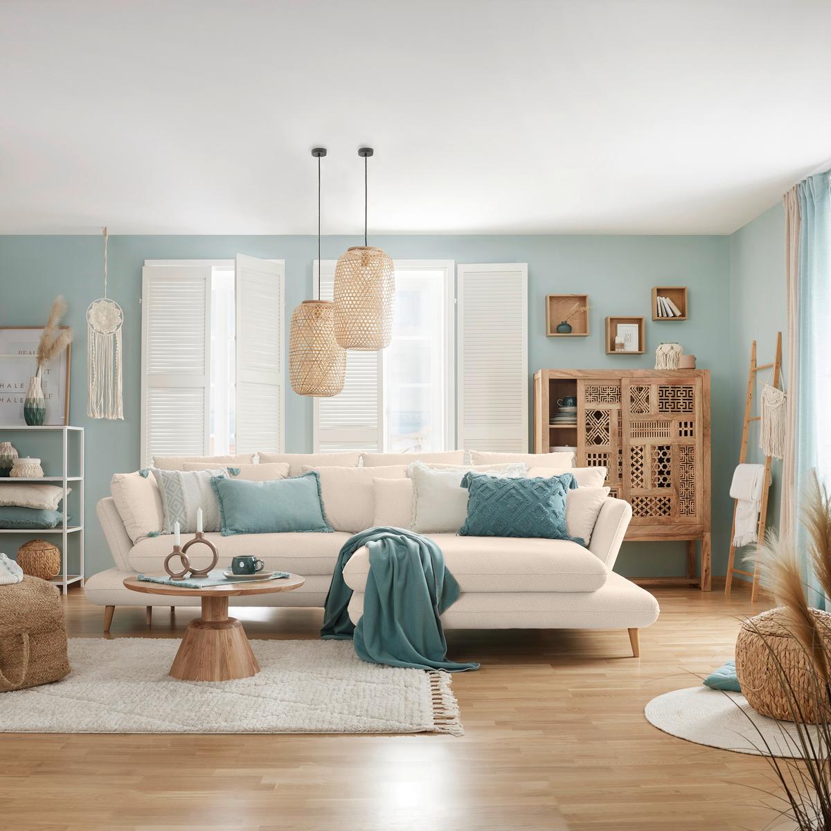 Sedežna Garnitura Monte Z Ležiščem In Predalom - bež/naravne barve, Moderno, tekstil/les (283/181cm) - Premium Living