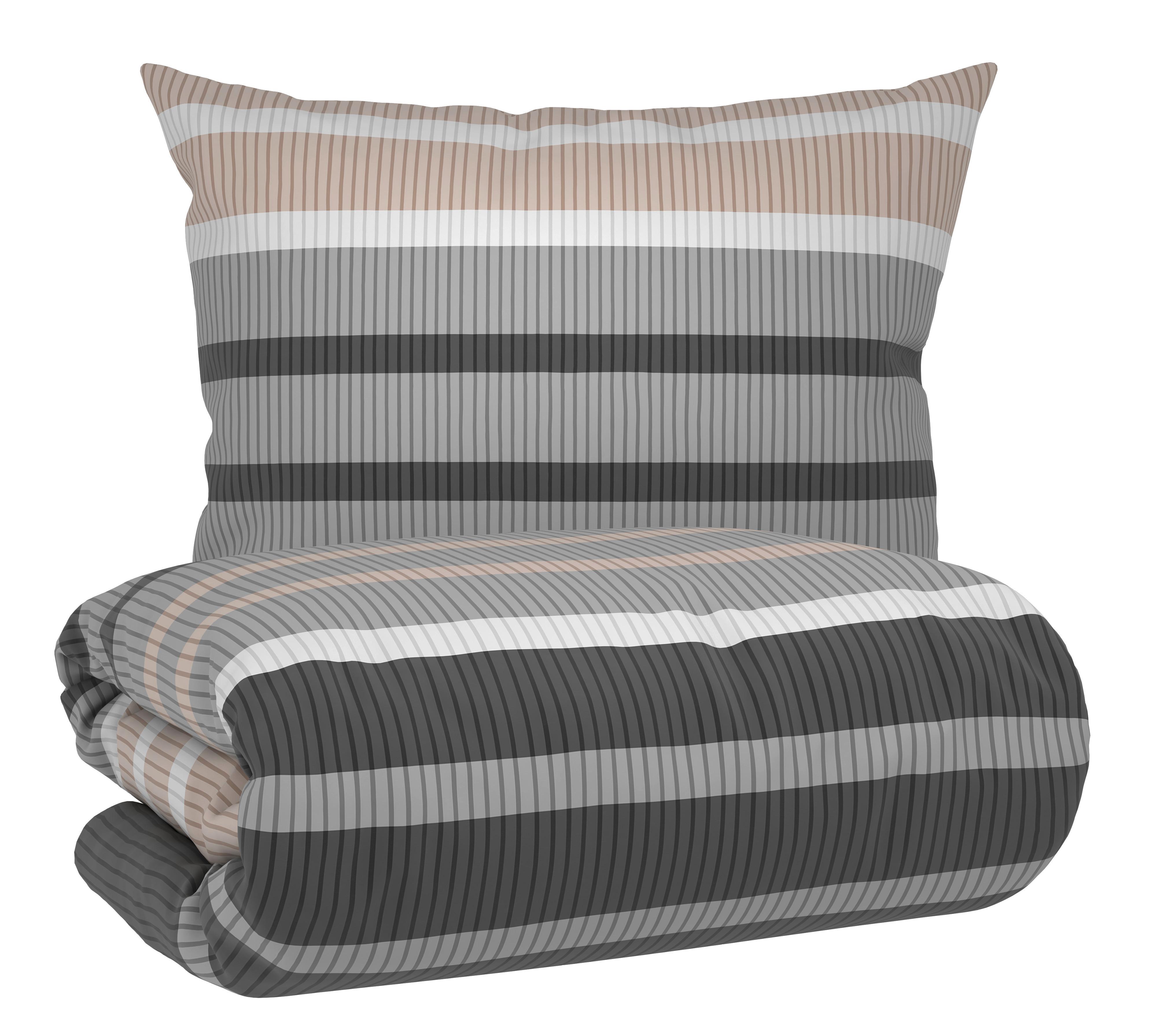 Lenjerie de pat Streif, cca. 140x200/50x70 cm - bej/negru, Konventionell, textil (140/200cm) - Mömax