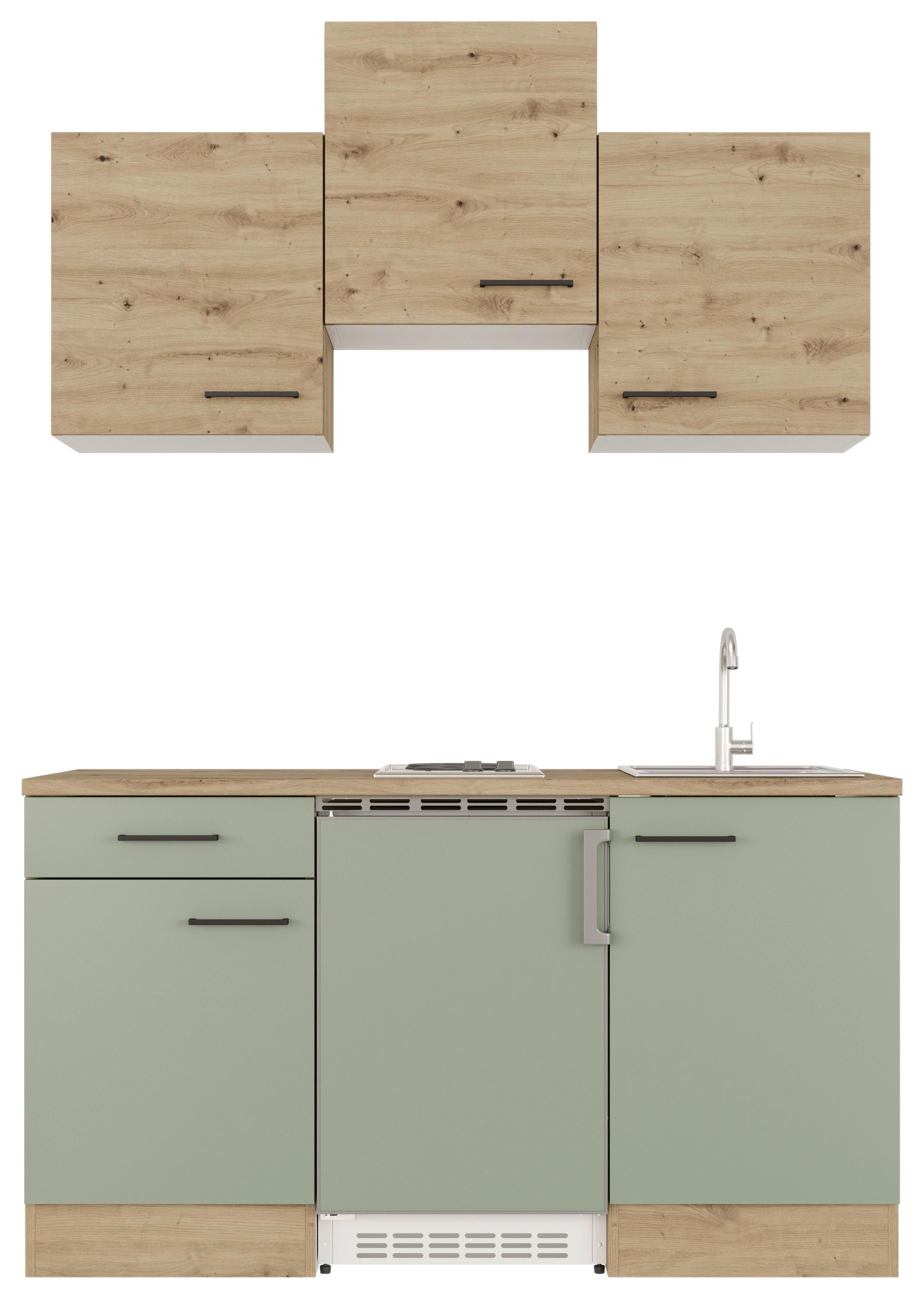Majhna Kuhinja Cara, Zelena, Hrast - črna/zelena, Basics, kovina/leseni material (150,5cm) - FlexWell