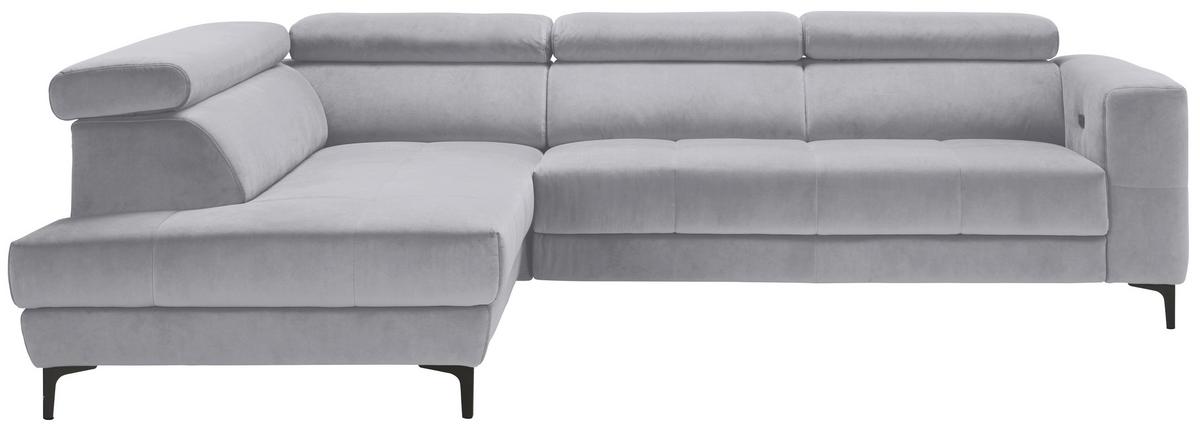 Ecksofa Emma links Grauweiß - Grauweiß/Schwarz, MODERN, Textil (210/301cm) - Premium Living