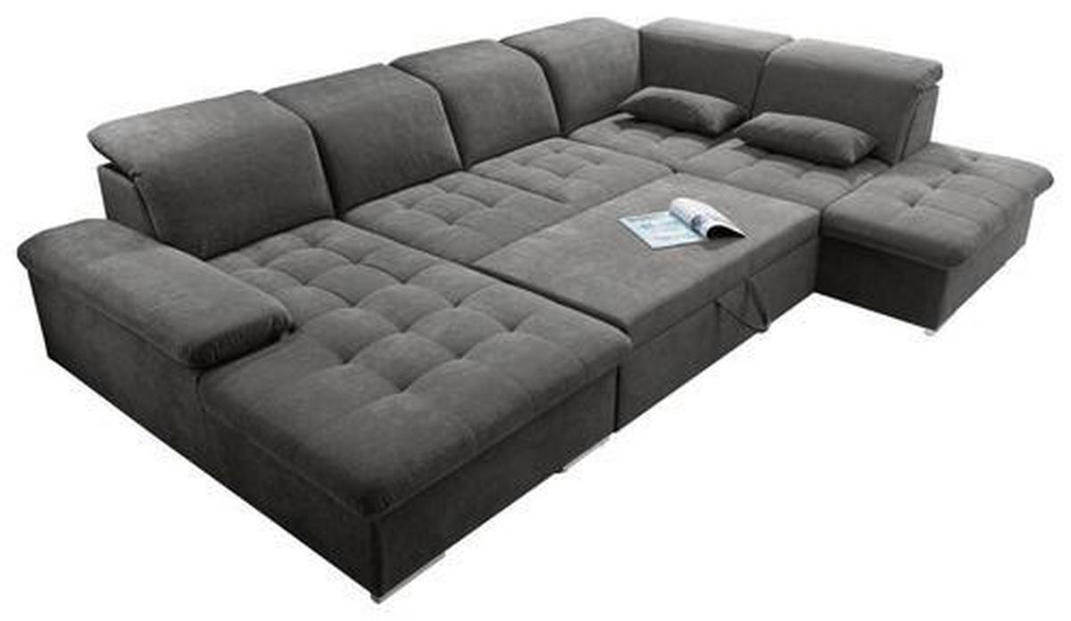 Wohnlandschaft Wayne U inkl. Kissen Dunkelgrau - Dunkelgrau/Silberfarben, KONVENTIONELL, Kunststoff/Textil (188/340/240cm) - MID.YOU