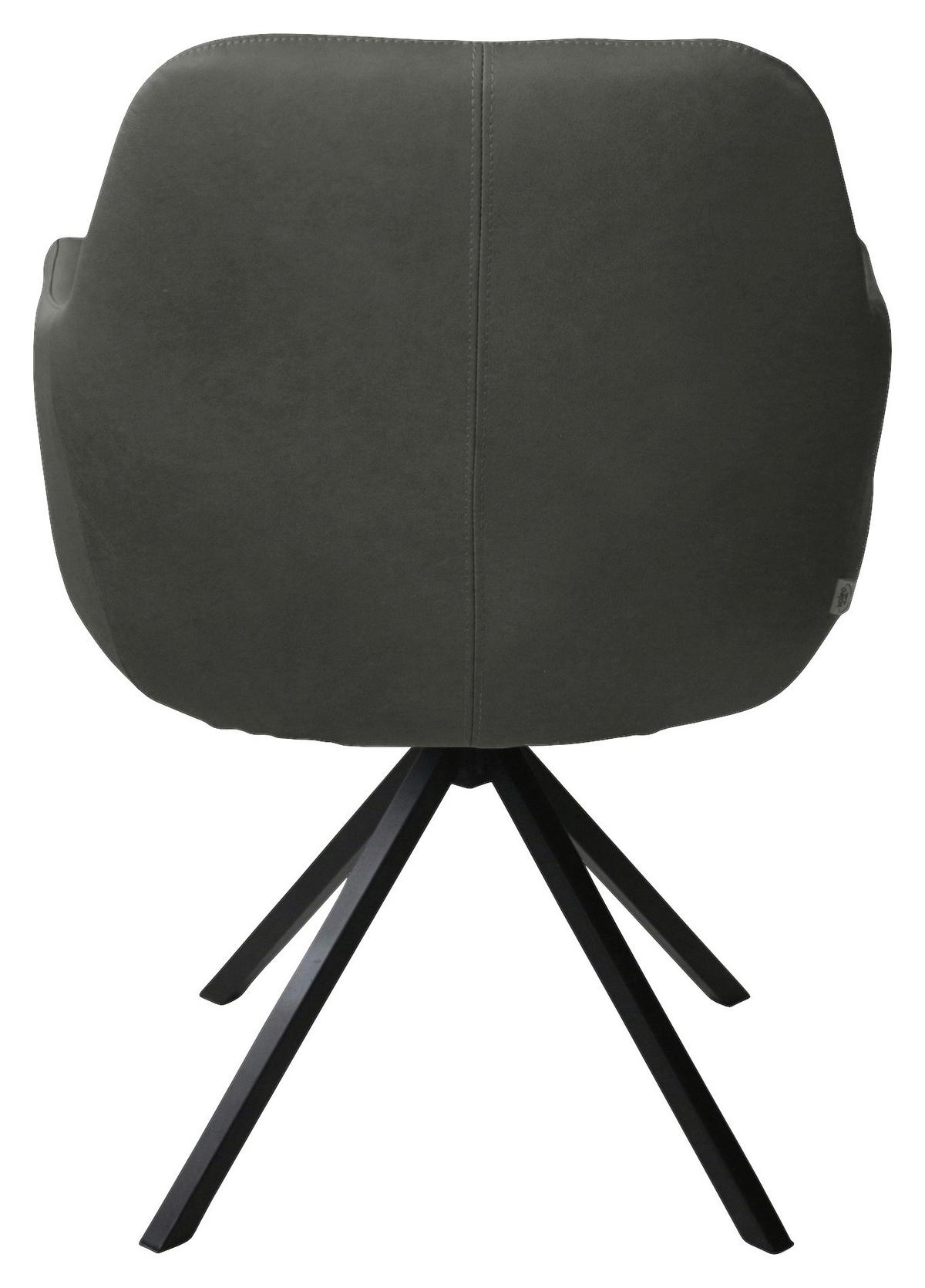 KRZESŁO Z PODŁOKIETNIKAMI VENEDIG - antracytowy/czarny, Design, skóra/metal (57/85,5/65cm) - Voleo