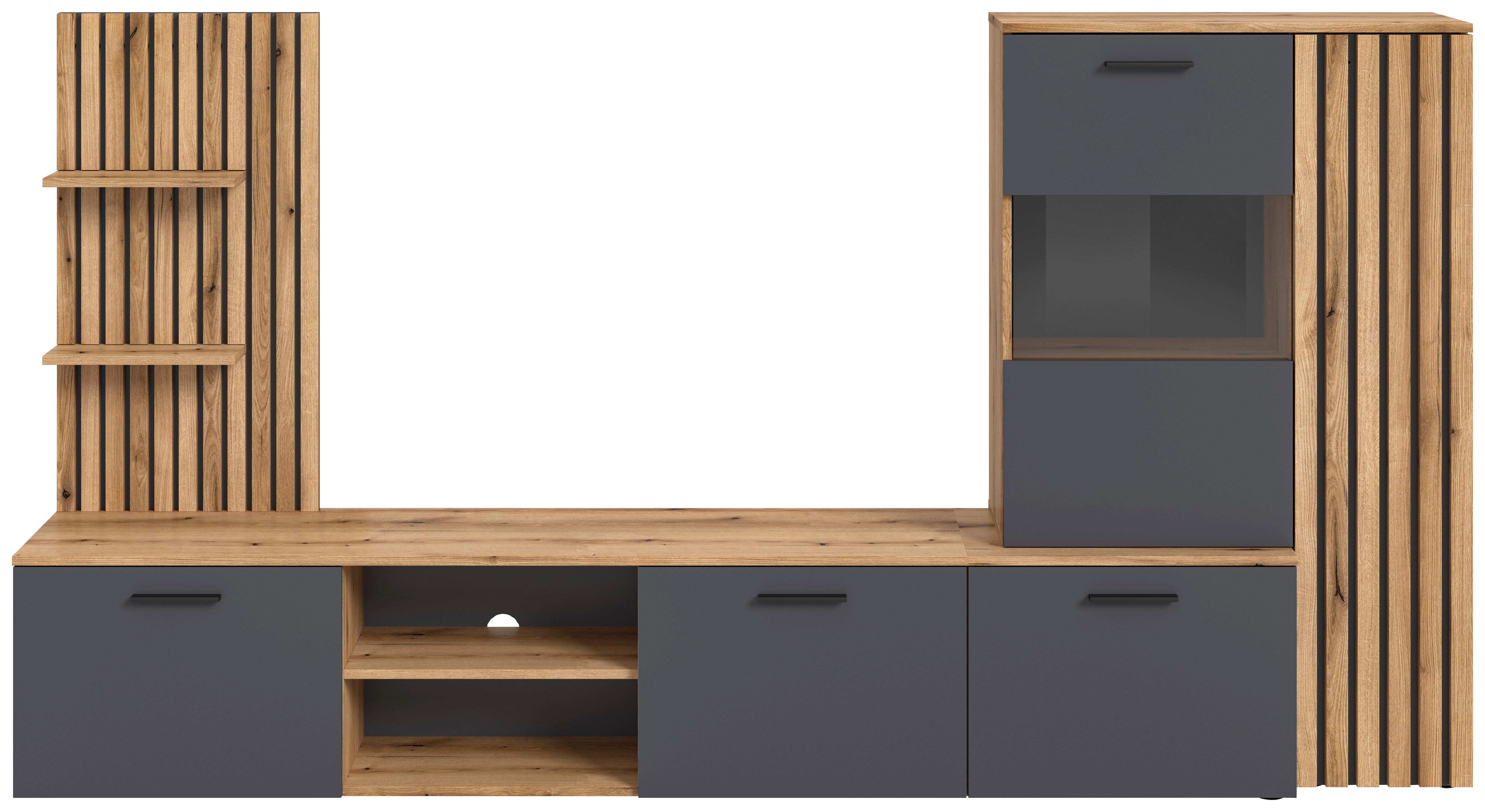 Wohnwand Mailand Anthrazit/Eichefarben - Eichefarben/Anthrazit, MODERN, Glas/Holzwerkstoff (250/135/38cm) - Based
