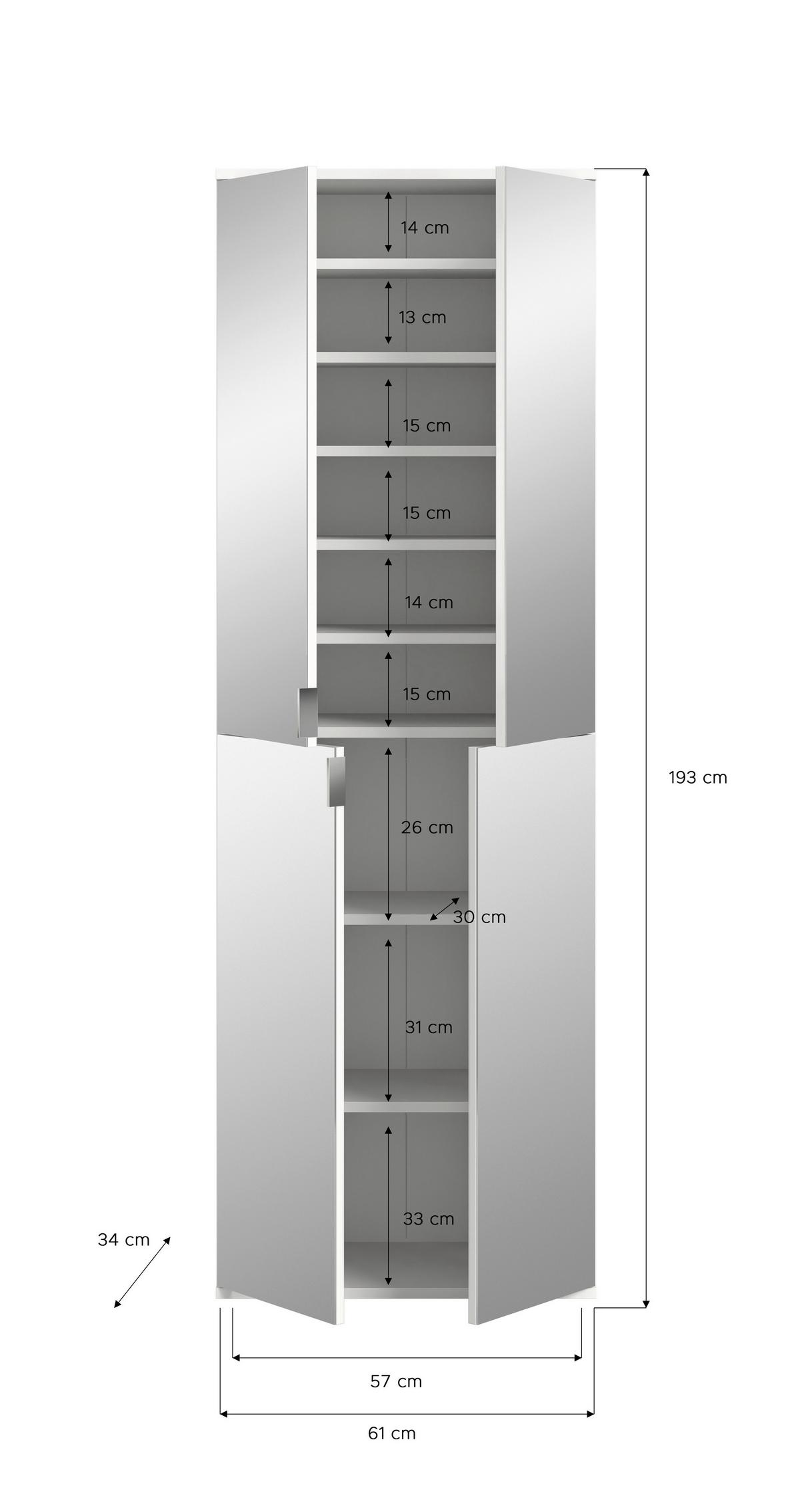Garderobe Projekt X ca. 213x193 cm Eiche/Weiß - Weiß Hochglanz, KONVENTIONELL, Holzwerkstoff (213/193/34cm) - MID.YOU
