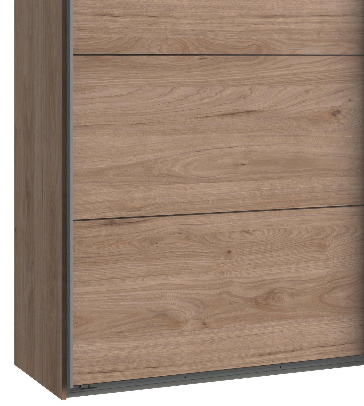 Omara Z Drsnimi Vrati Ernie, Barva Hrasta, Z Ogledalom - barve hrasta/barve aluminija, Basics, kovina/leseni material (225/210/65cm) - MID.YOU