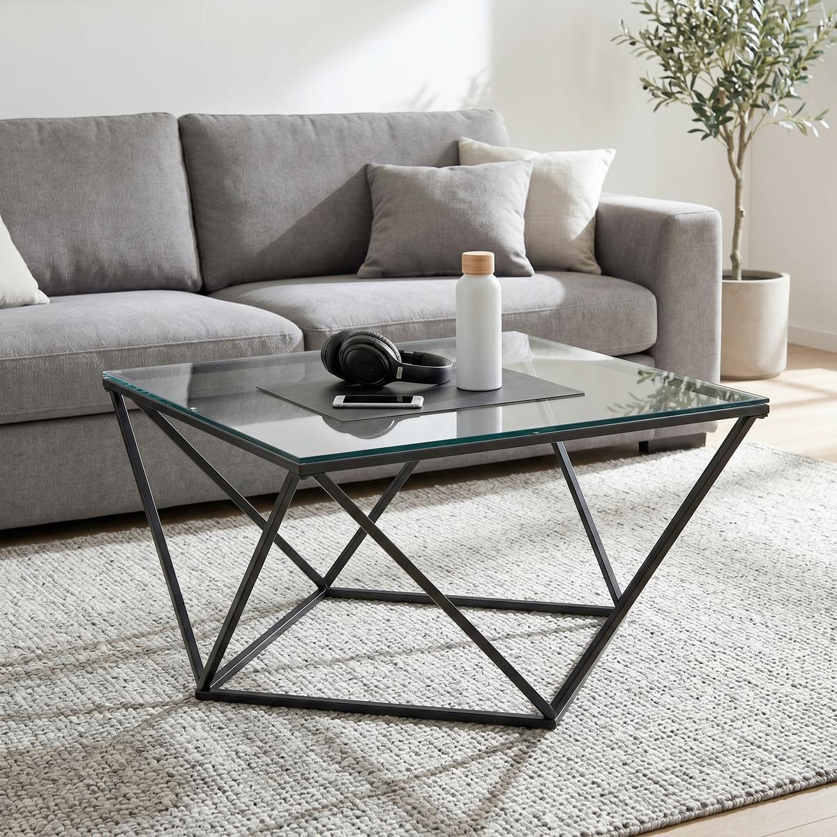 Couchtisch in Schwarz ca. 80x45x80cm - Schwarz, MODERN, Glas/Metall (80/80/45cm) - Mömax