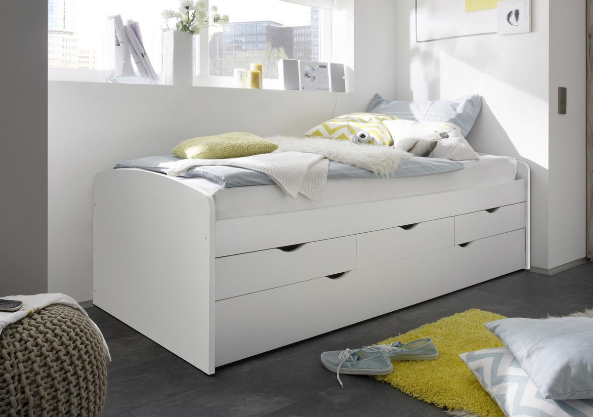 Stauraumbett Nessi ca. 90x200 cm Weiß - Weiß, Basics, Holzwerkstoff (90/200cm) - MID.YOU