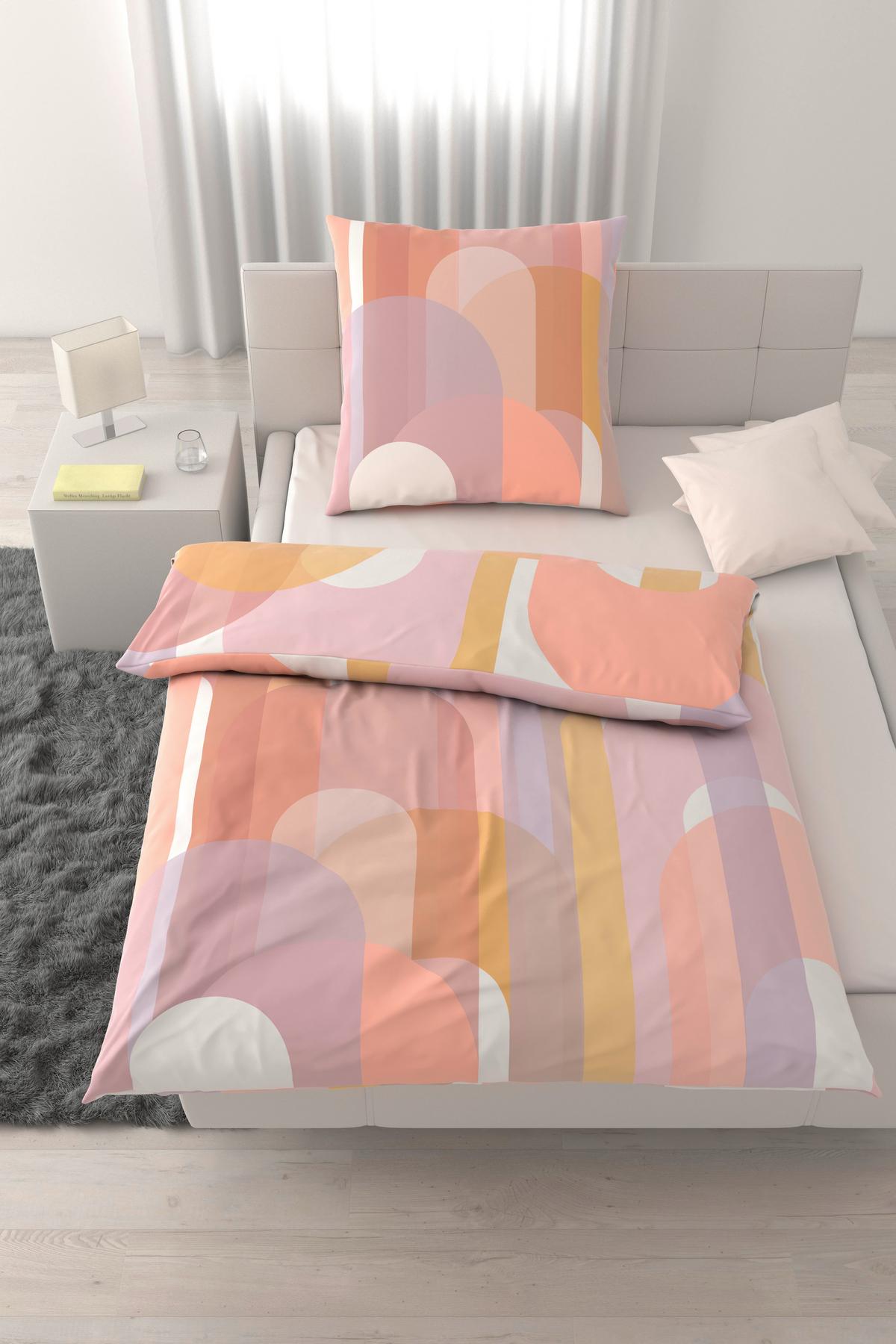 Bettwäsche Maiko Orange/Rosa ca. 135x200cm - Pastellblau/Orange, LIFESTYLE, Textil (135/200cm) - Mömax