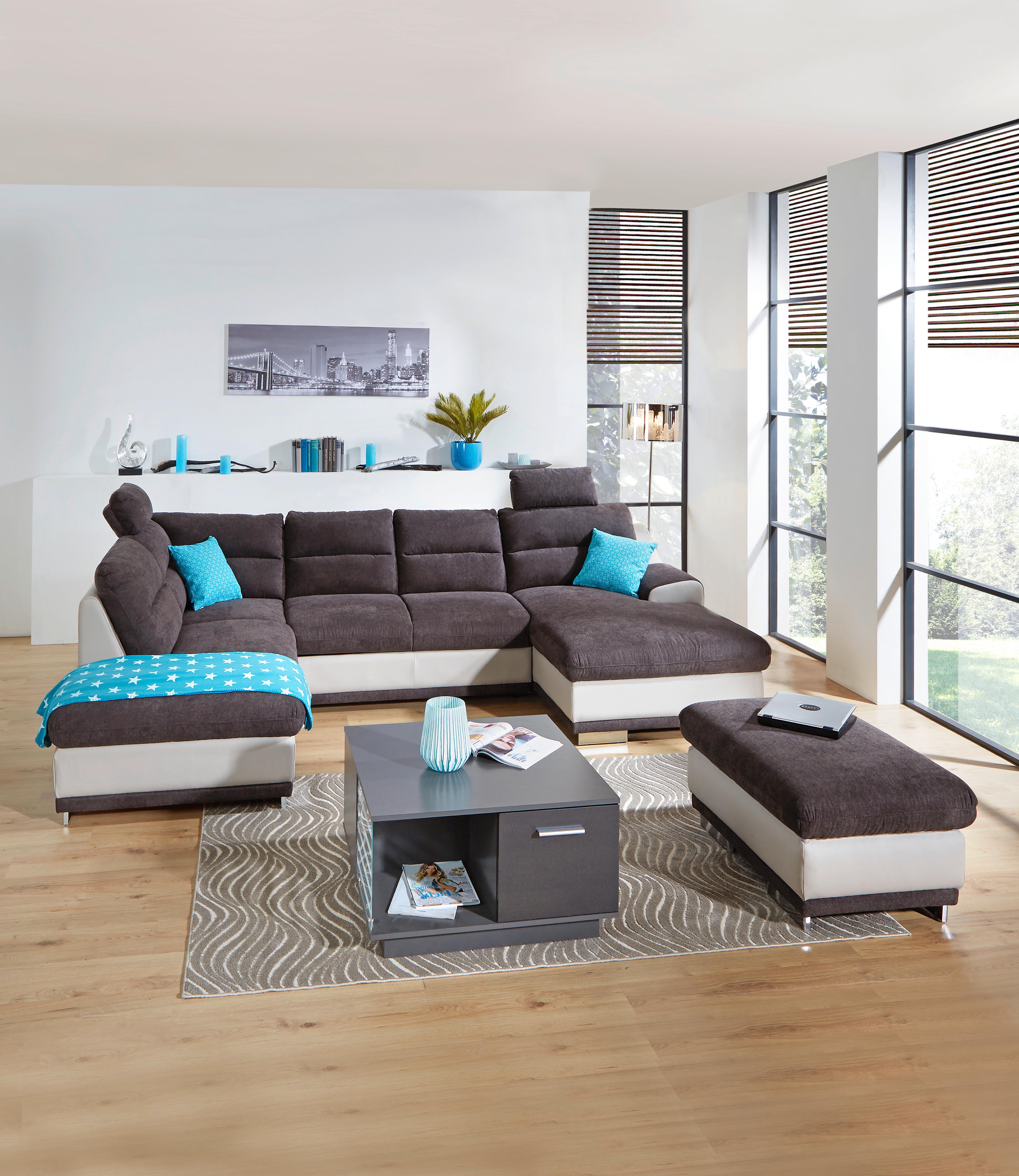 Sedežna Garnitura Seaside, Z Ležiščem, Predalom, Oblika U - barve kroma/siva, Konvencionalno, kovina/tekstil (218/334/165cm) - Premium Living