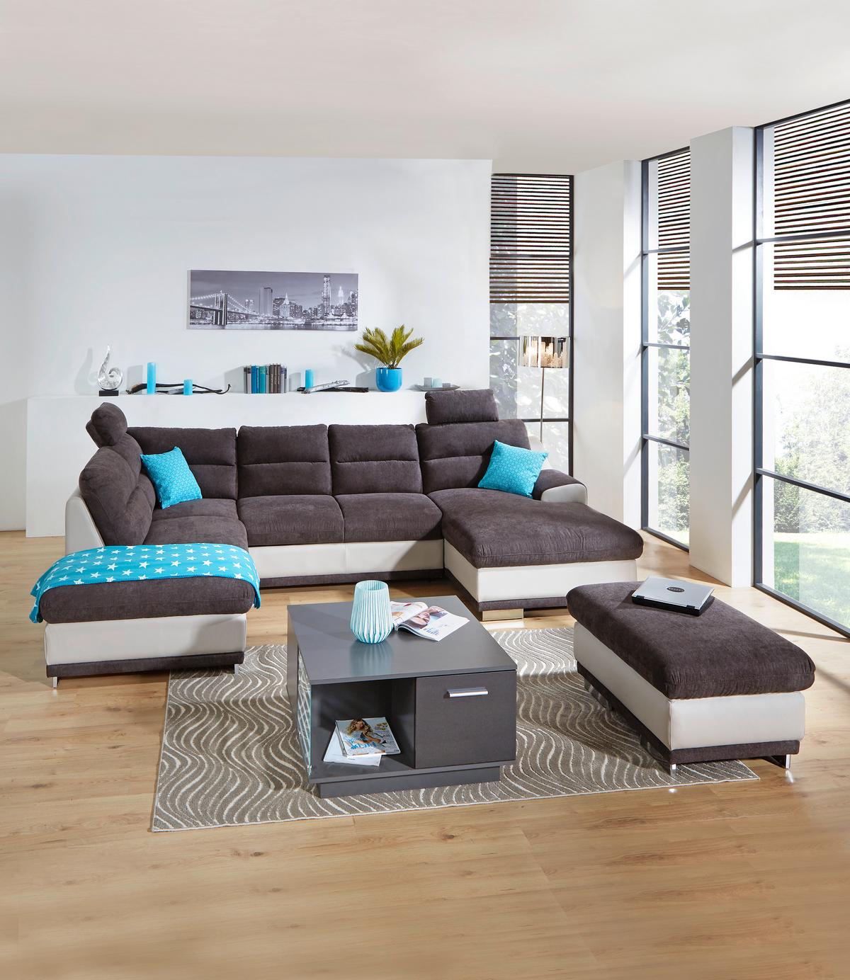 Sedežna Garnitura Seaside, Z Ležiščem, Predalom, Oblika U - barve kroma/siva, Konvencionalno, kovina/tekstil (218/334/165cm) - Premium Living