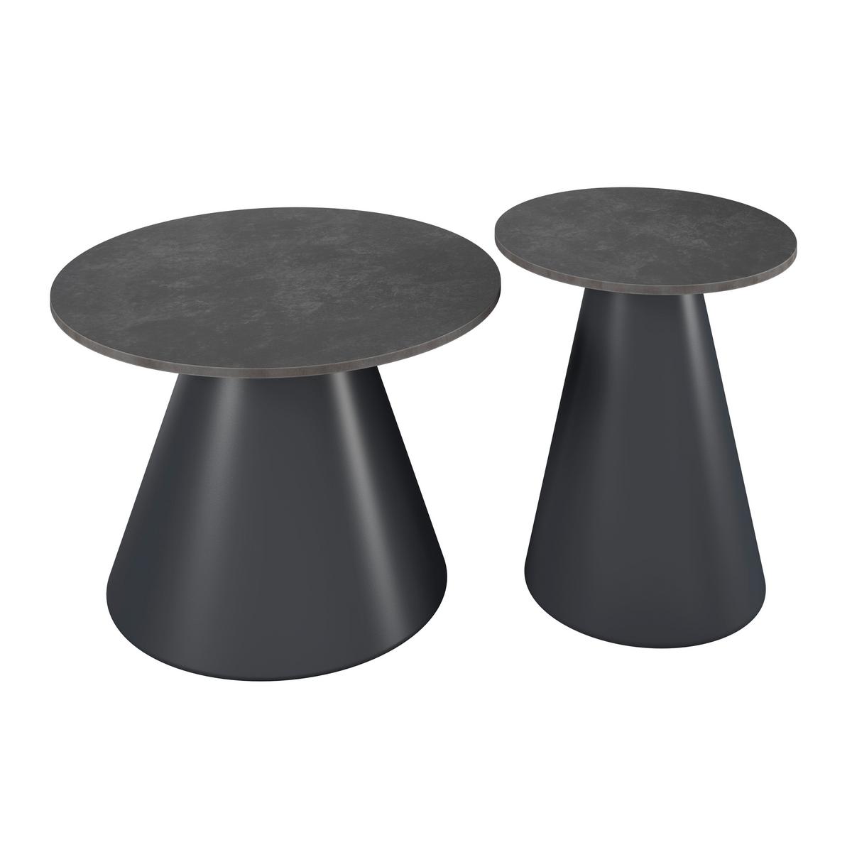 Couchtisch Mila 2er Set Dunkelgrau/Schwarz - Dunkelgrau/Schwarz, MODERN, Stein/Metall - Bessagi Home