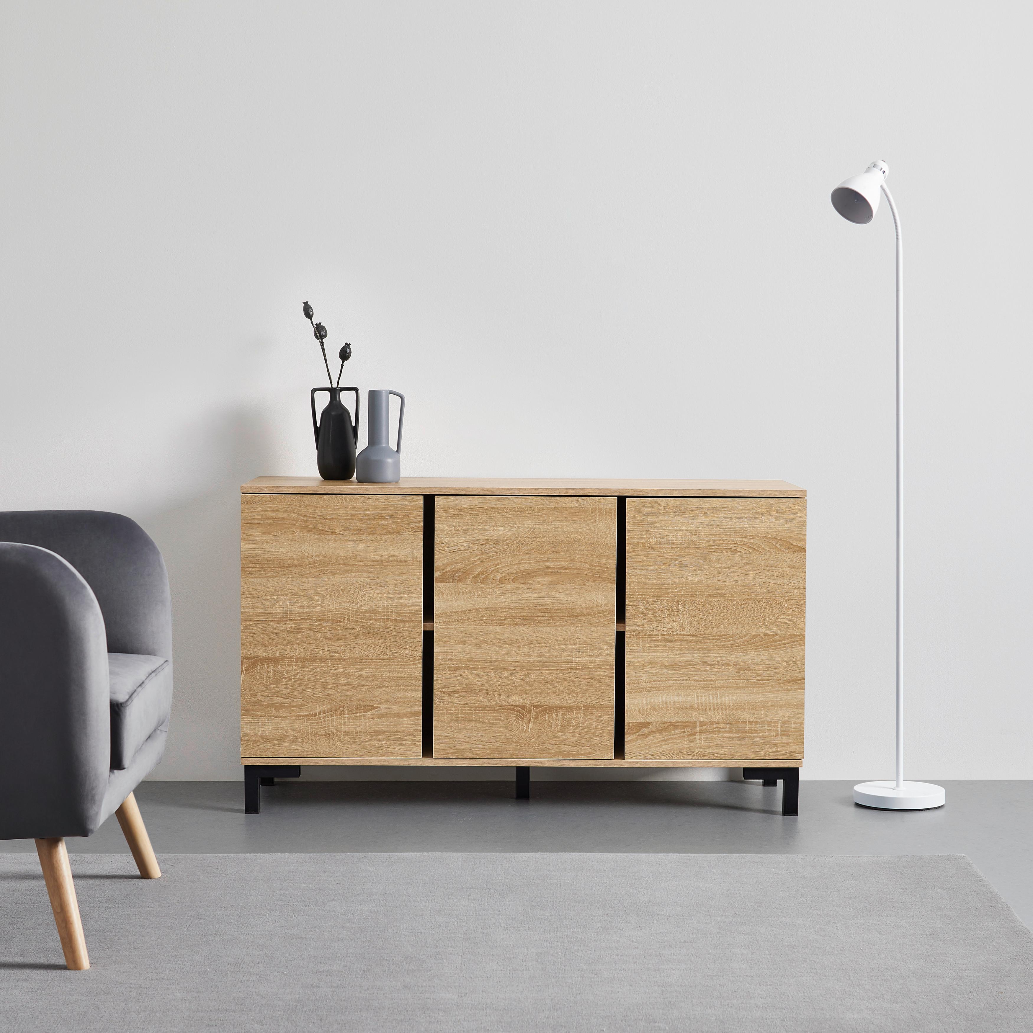 SIDEBOARD "Lori", eichefarben - Eichefarben/Schwarz, MODERN, Metall (120/70/35cm) - Bessagi Home