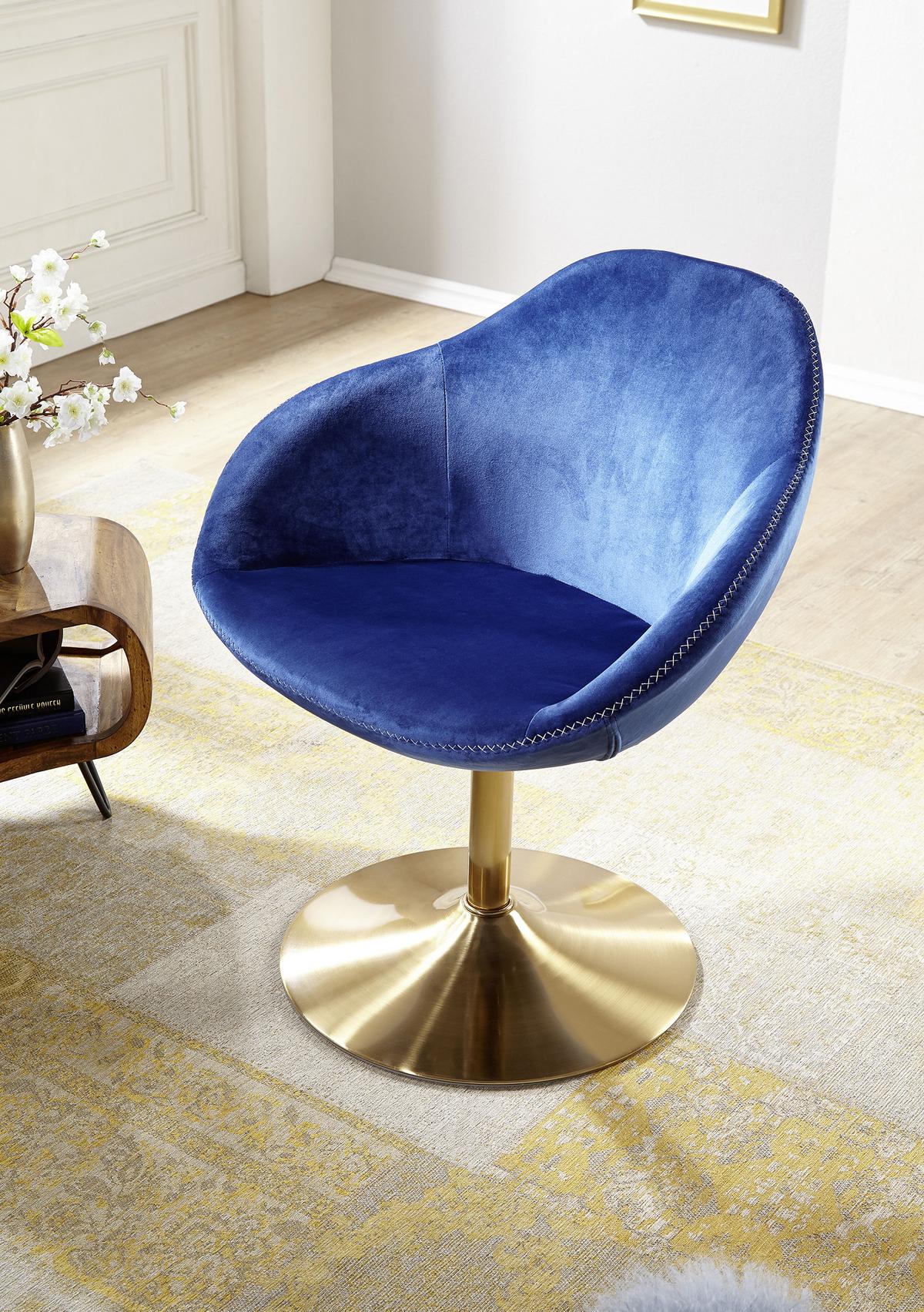 Fotelj Sarin - zlate barve/modra, Moderno, kovina/tekstil (70/79/70cm) - MID.YOU