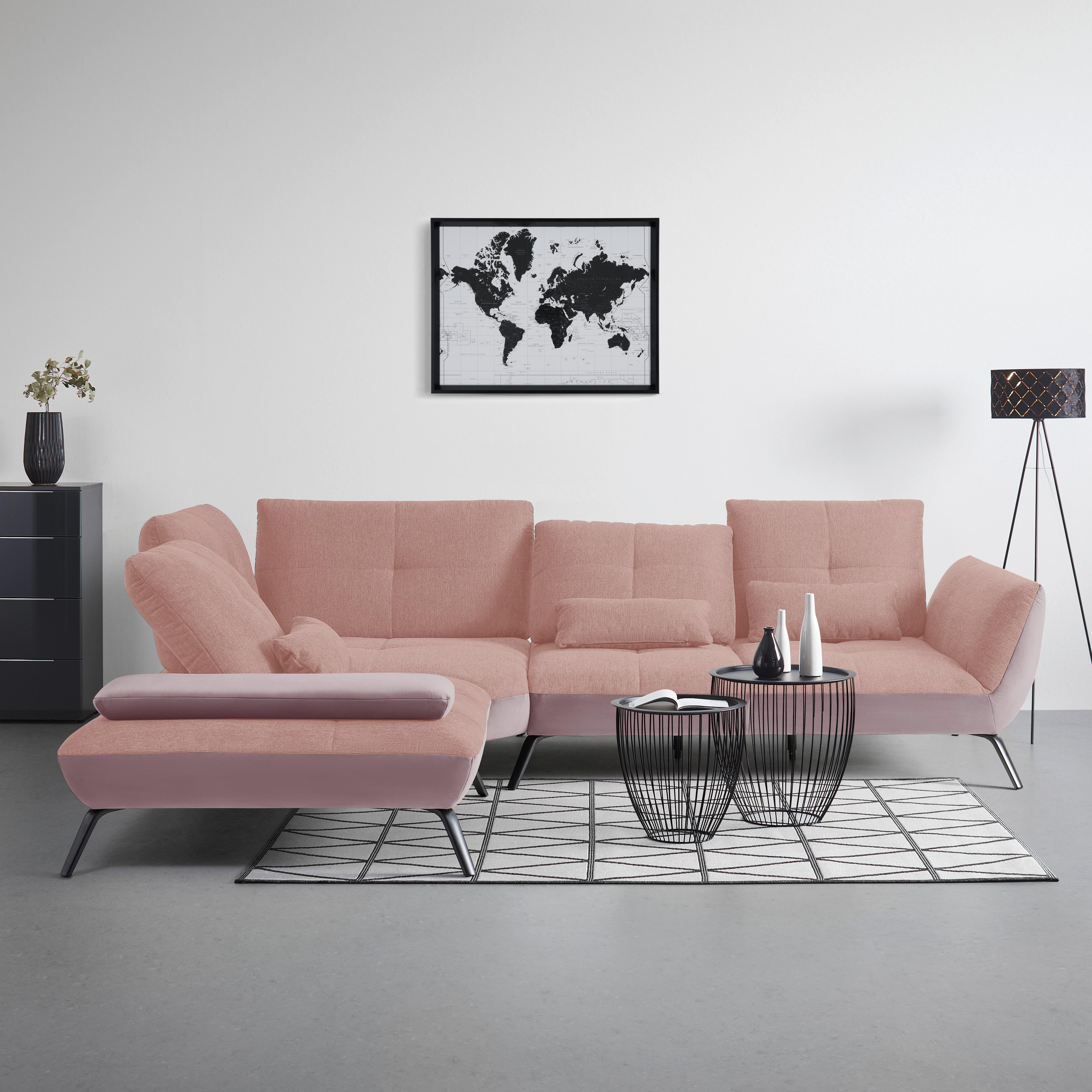 Wohnlandschaft Trendy Rosa/Flieder - Flieder/Schwarz, MODERN, Holzwerkstoff/Textil (250/93/310cm) - Premium Living