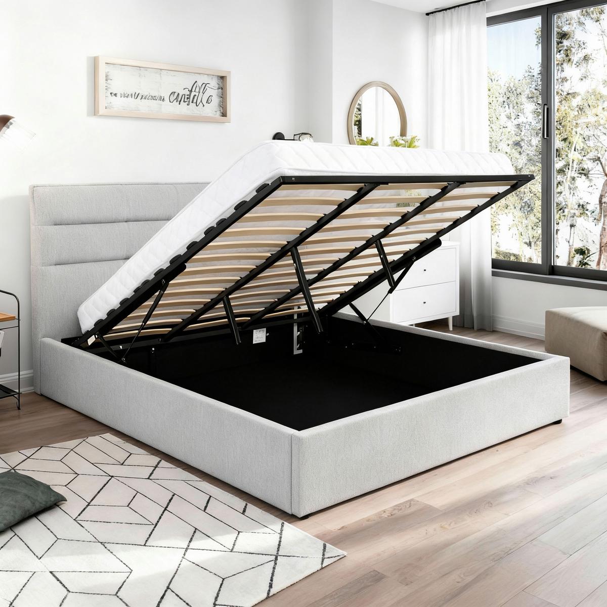 Polsterbett Sienna Hellgrau ca. 180x200cm - Hellgrau/Schwarz, LIFESTYLE, Holz/Kunststoff (180/200cm) - Based