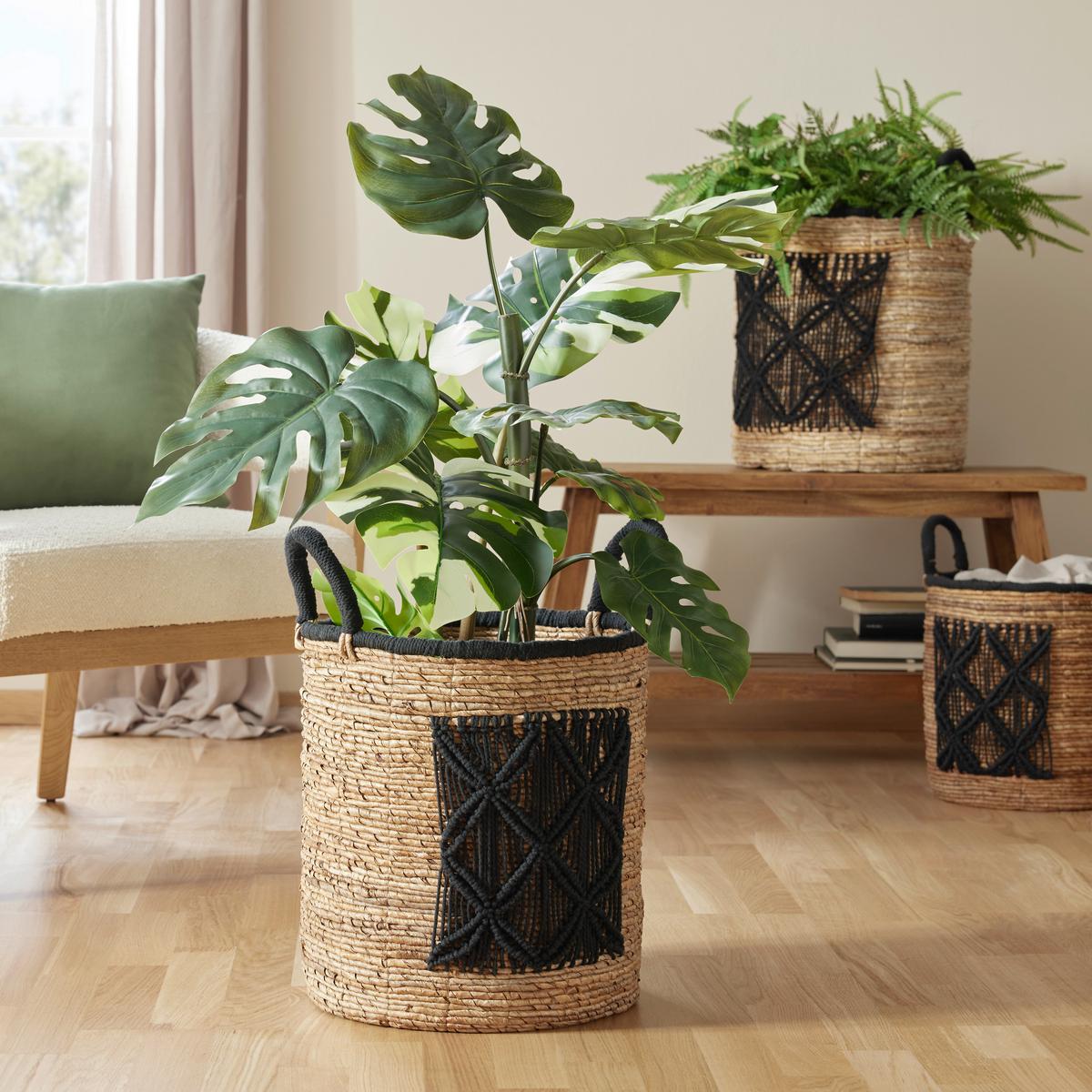 Kosár Yuna-M - natúr színű/fekete, Modern, textil/természetes anyagok (36/40-50cm) - Premium Living